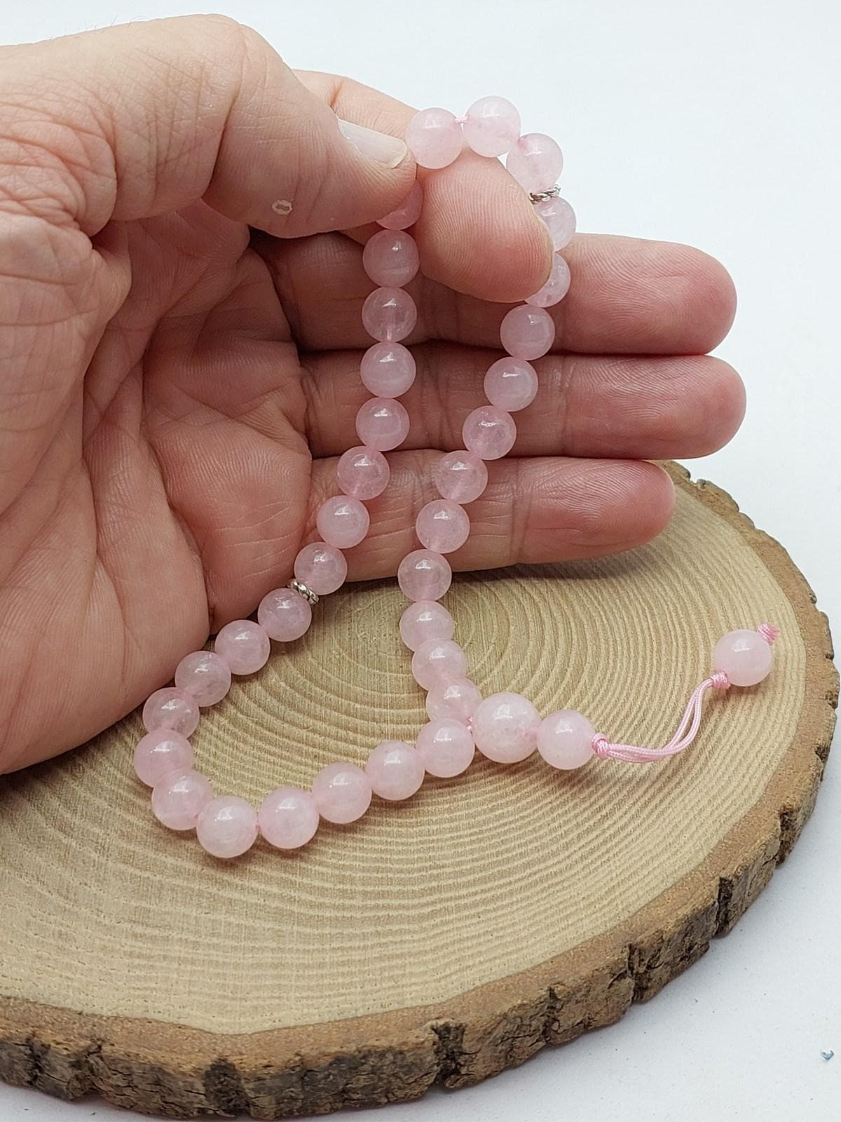 Pembe Kuvars Taşı 33lük Özel Tasarım Tesbih 8mm (2958)