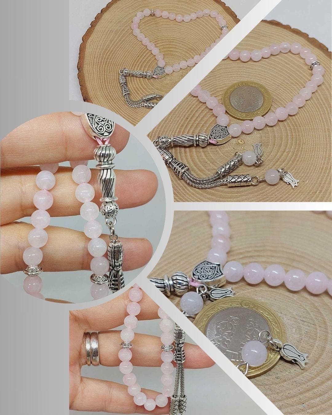Pink Quartz Stone 33 beads Rosary 6mm, Tasbih 33, Natural Stone 33 Beads, Tasbeeh, Misbaha, Tasbih - image 3