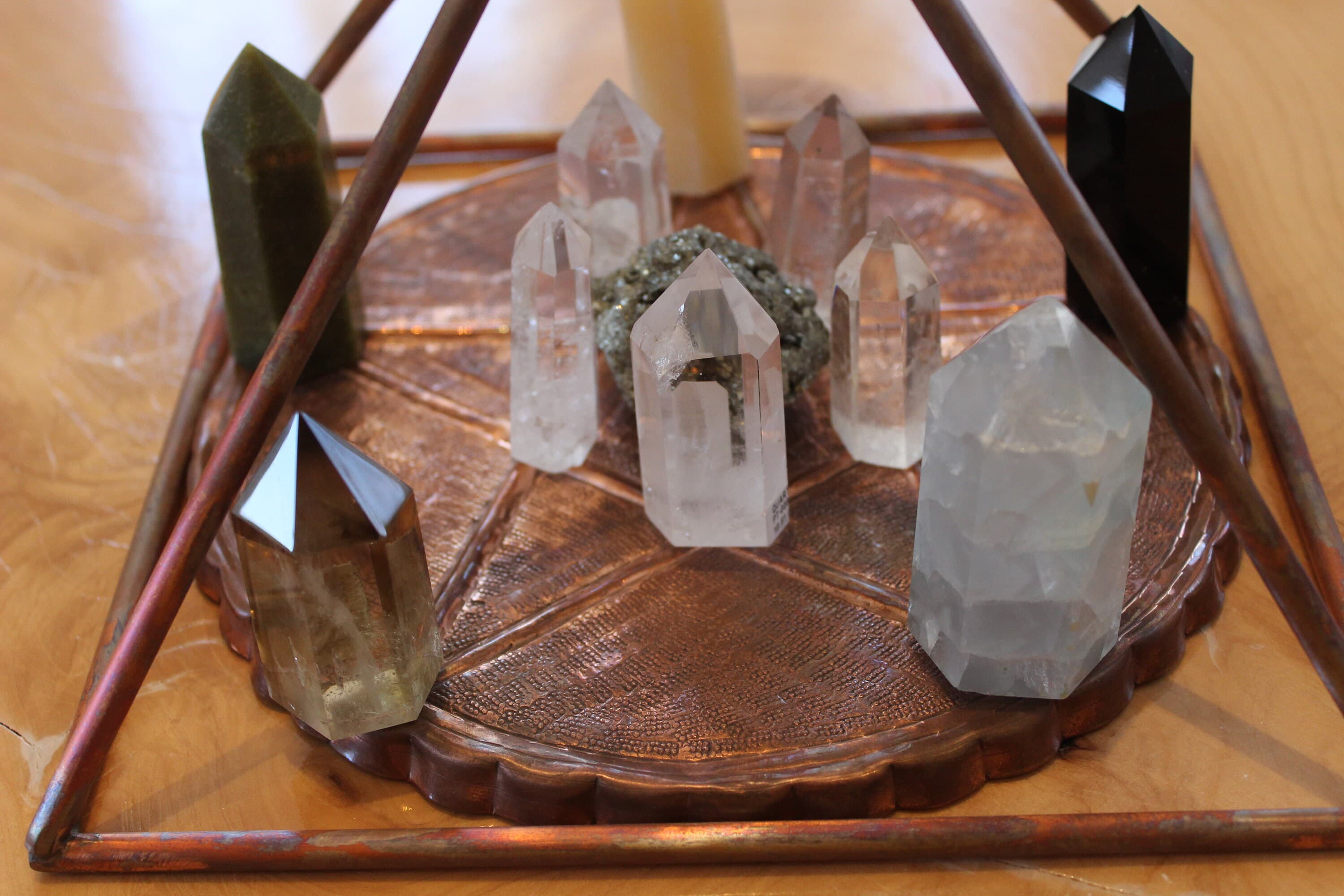 2 in 1 Set, 9"Copper Meditation Energizer Healing Pyramid with Copper Pentagram Grid Art - image 5