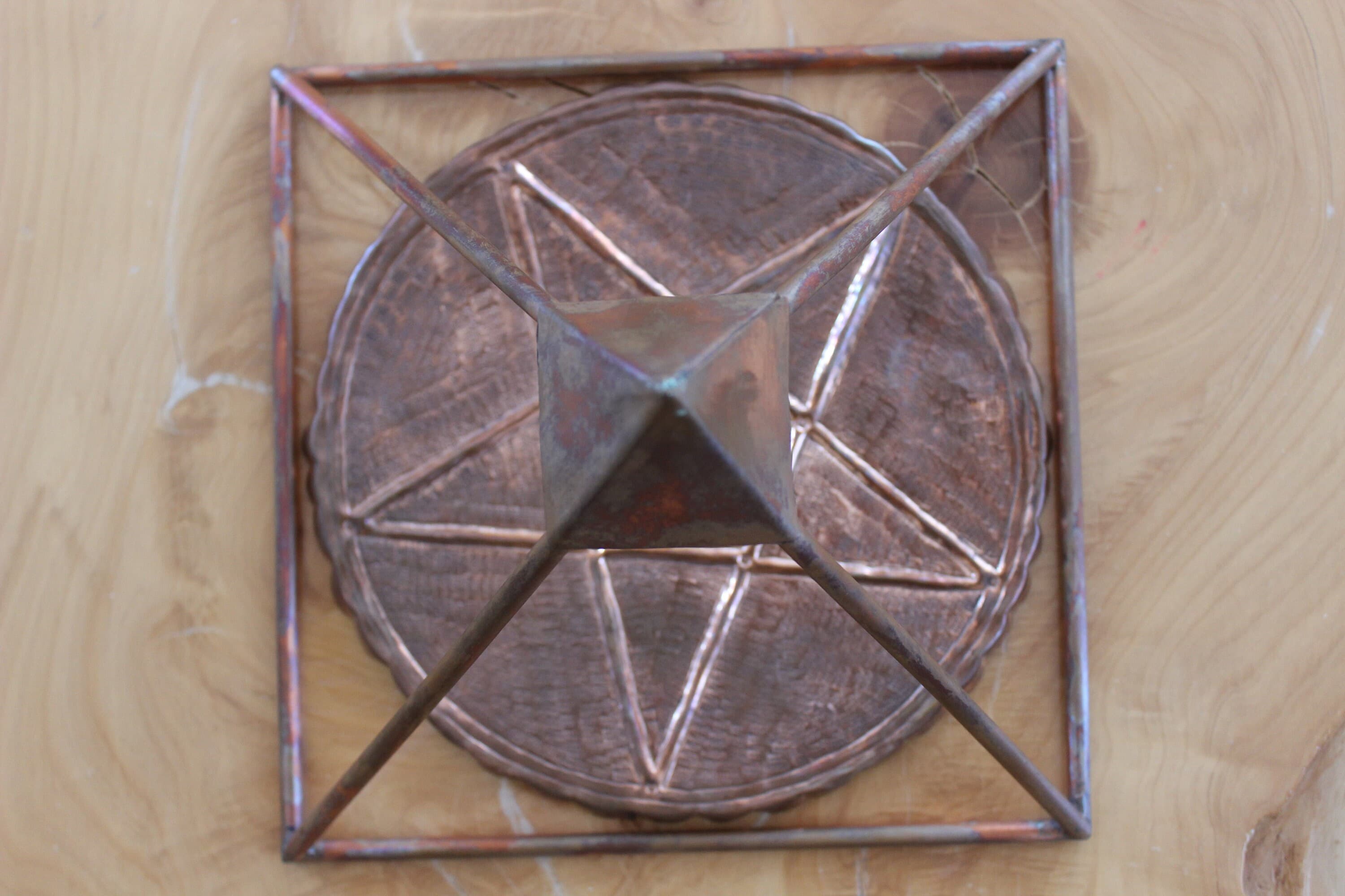 2 in 1 Set, 9"Copper Meditation Energizer Healing Pyramid with Copper Pentagram Grid Art - image 3