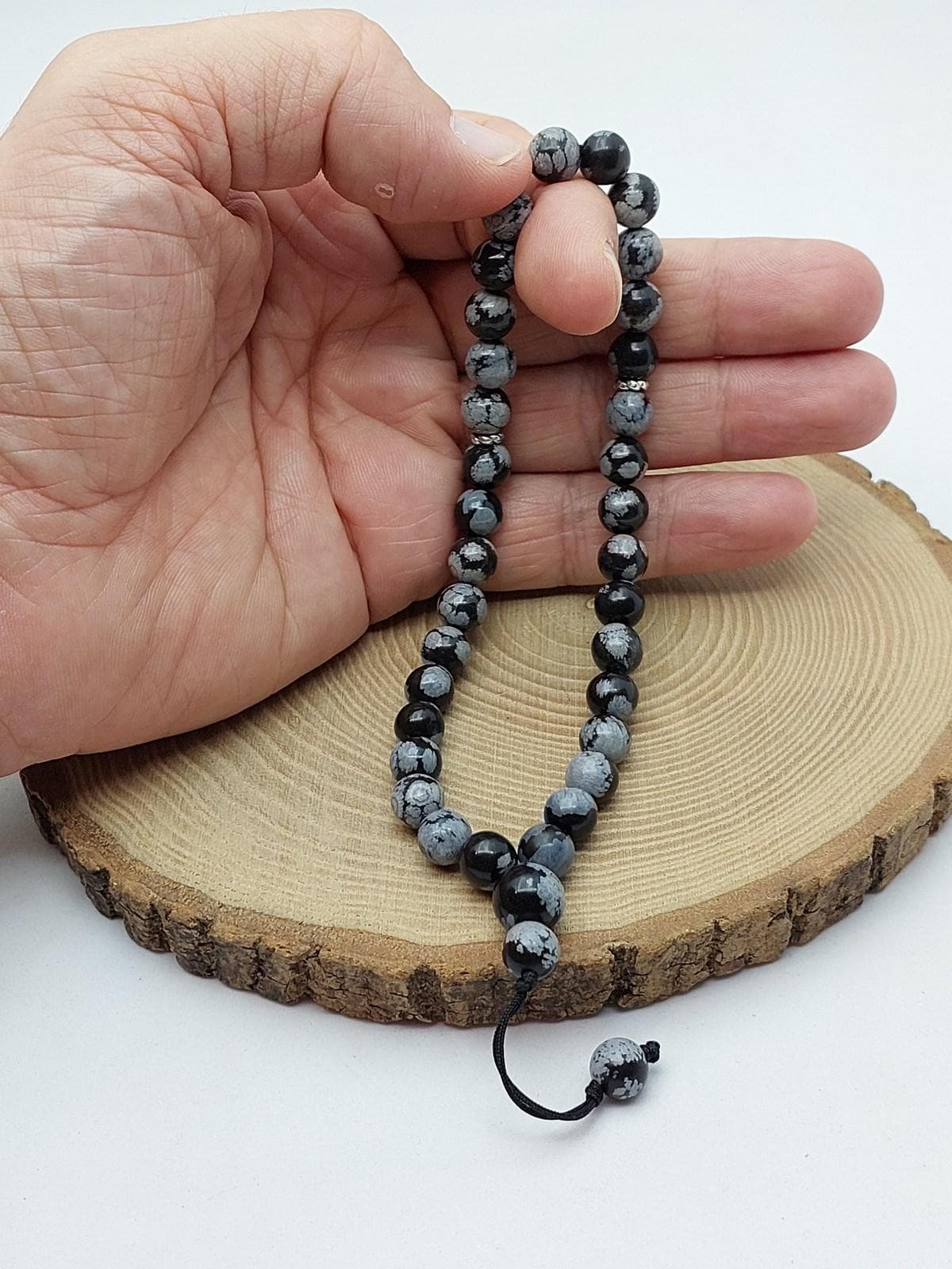 Kar Tanesi Obsidyen Taşı 33lük Özel Tasarım Tesbih 8mm (5640)