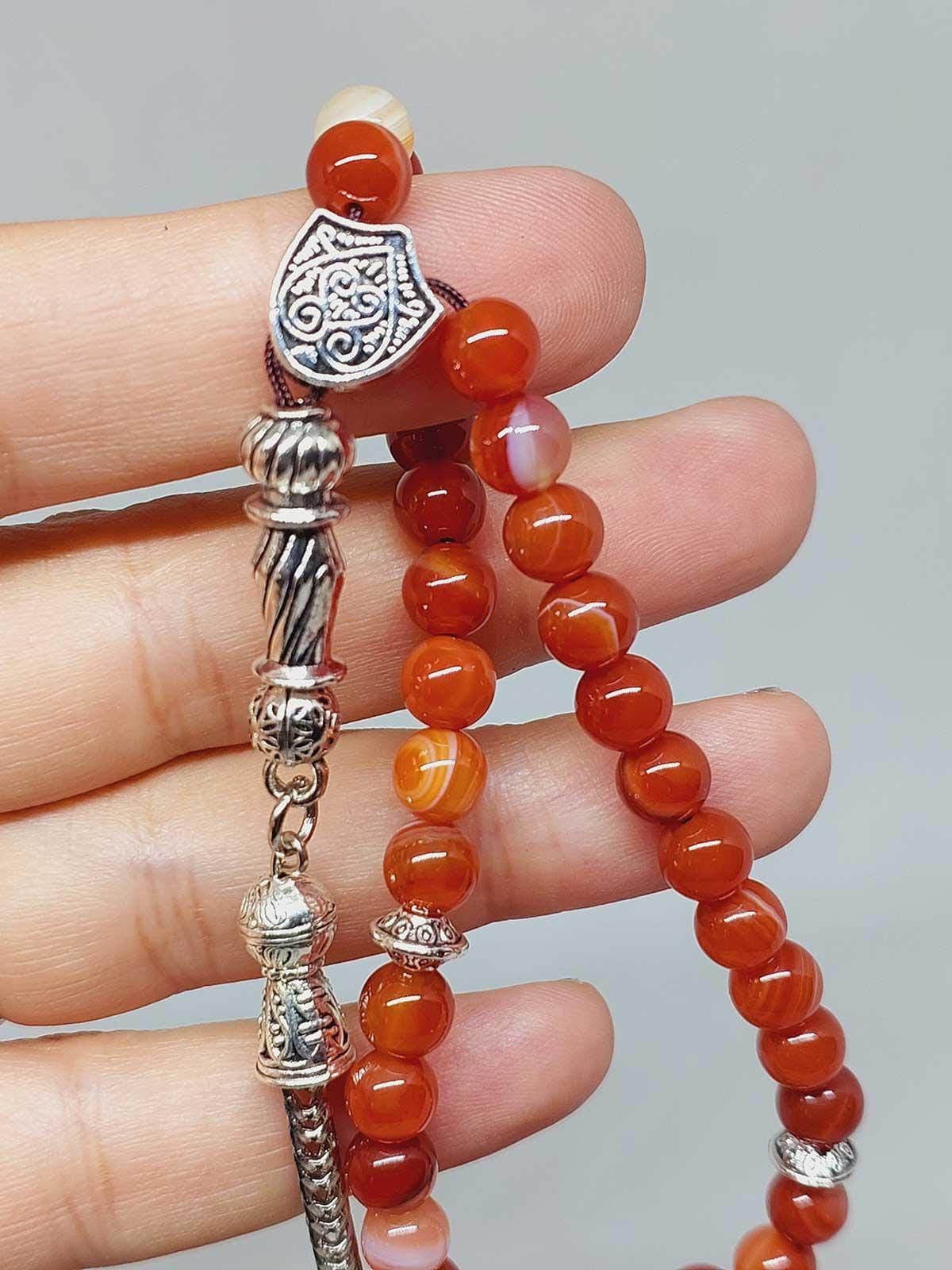 Carnelian Agate Stone 33 beads Rosary 6mm, Tasbih 33, Natural Stone 33 Beads, Tasbeeh, Misbaha, Tasbih