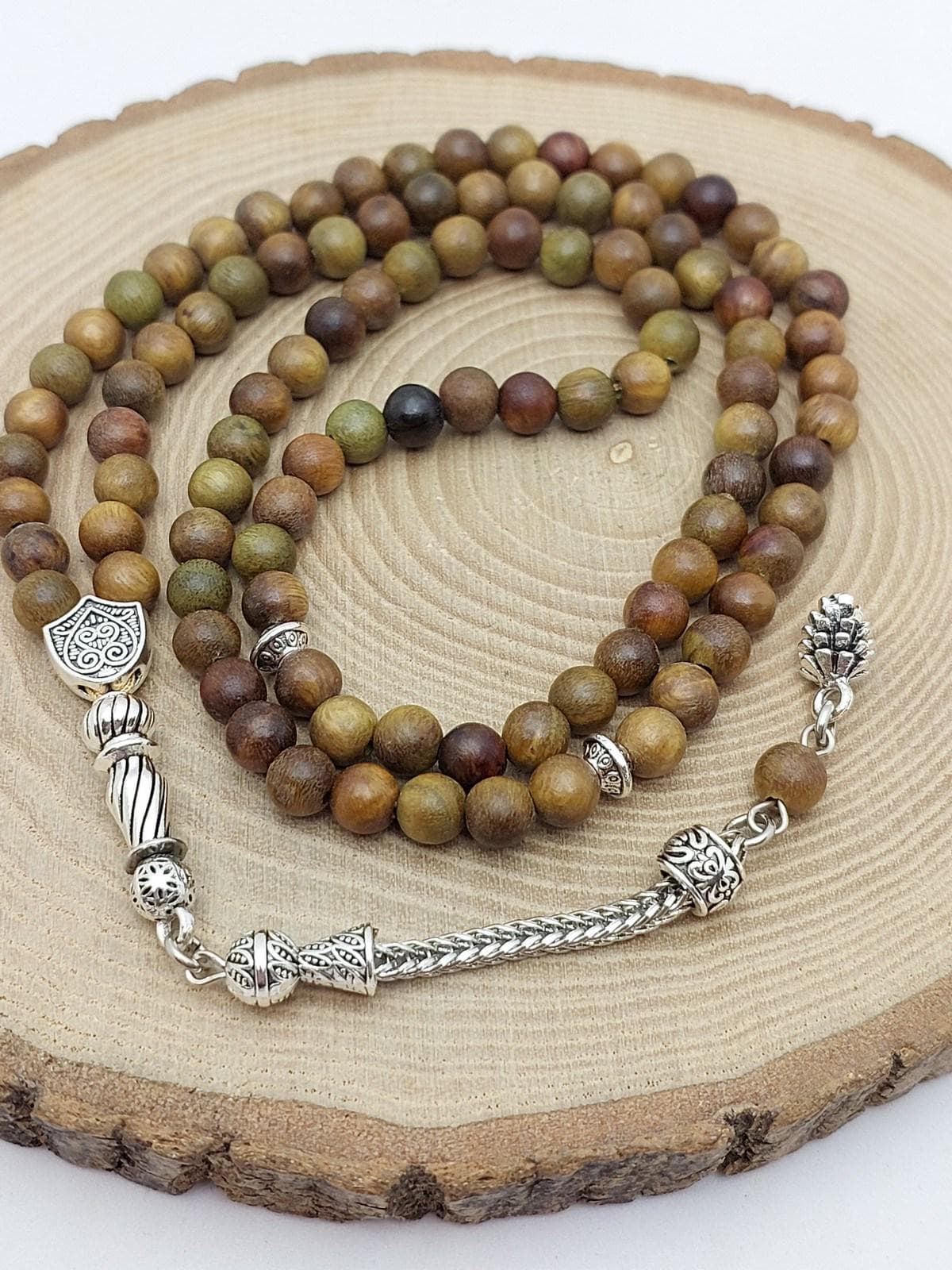 Handmade 99 Beads Green Sandalwood Tasbih – 6mm Natural Unscented Wood Prayer Beads for Calm, Balance & Spiritual Gift (56912)