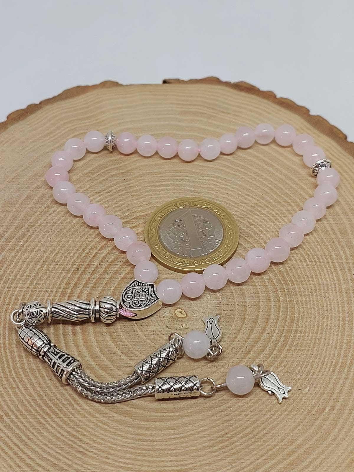Pink Quartz Stone 33 beads Rosary 6mm, Tasbih 33, Natural Stone 33 Beads, Tasbeeh, Misbaha, Tasbih