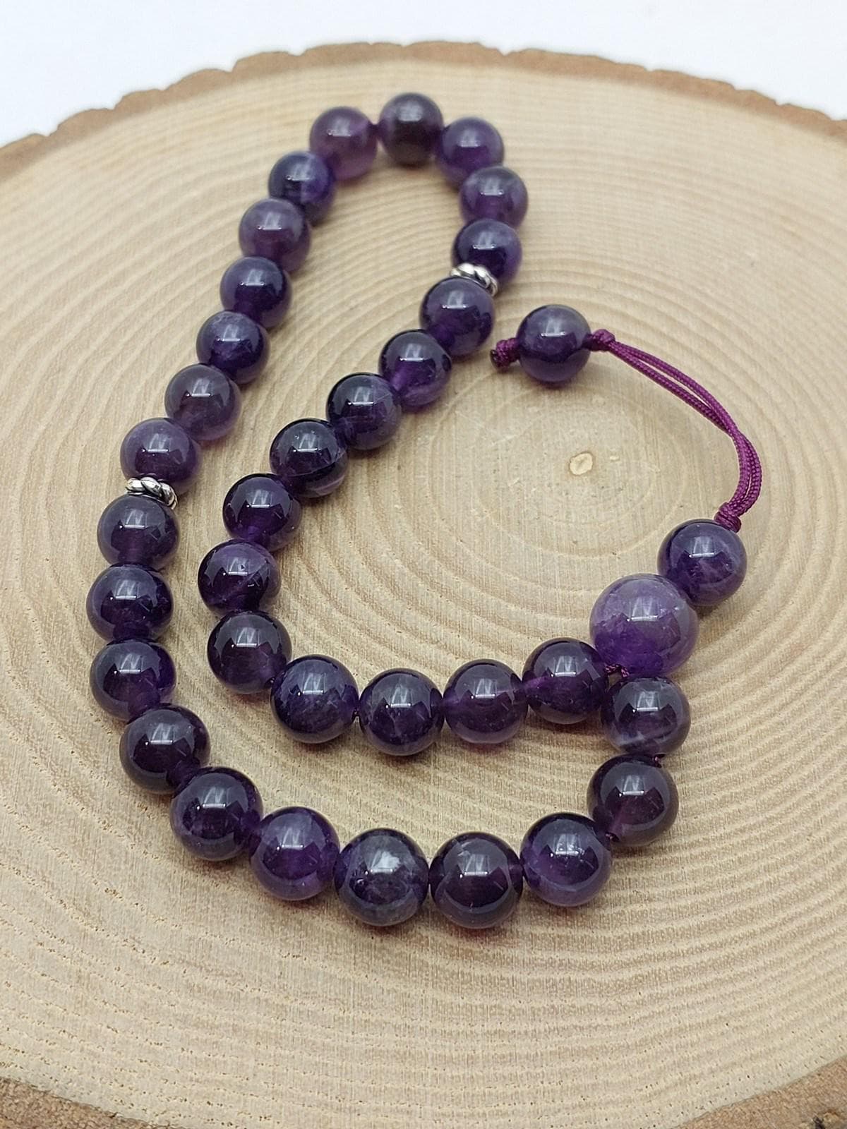 Handmade 33 Beads Dark Amethyst Tasbih – 8mm Muslim Prayer Beads for Meditation & Gift (11053)