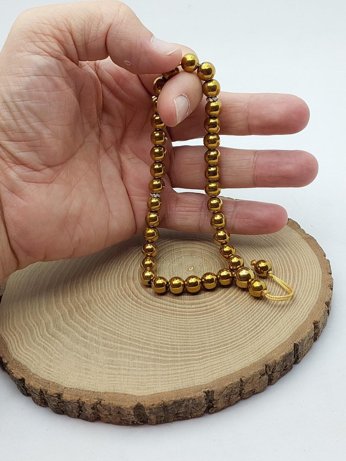 Hematit Taşı Altın Renk 33lük Özel Tasarım Tesbih 8mm (48102)