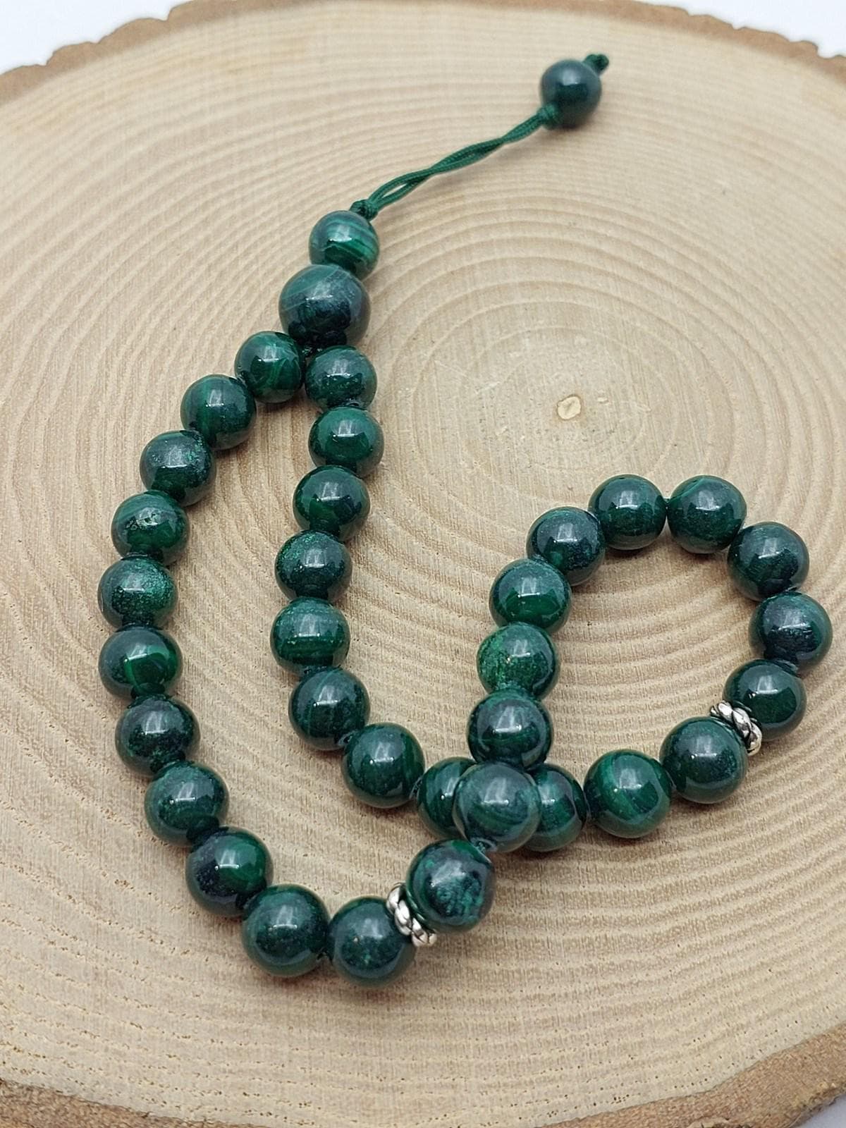 Handmade 33 Beads Royal Quality Malachite Tasbih – 8mm Muslim Prayer Beads for Meditation & Gift (8900)