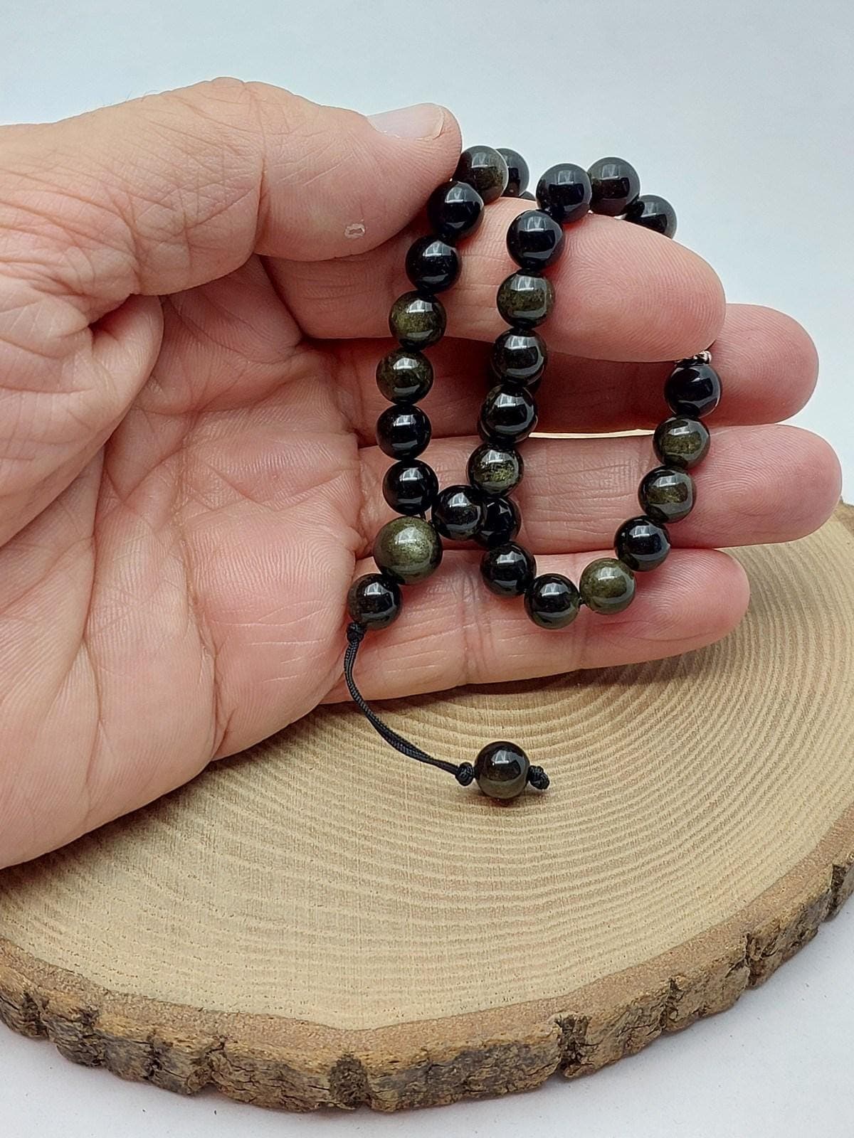 Golden & Siyah Obsidyen Taşı 33lük Özel Tasarım Tesbih 8mm (1250)
