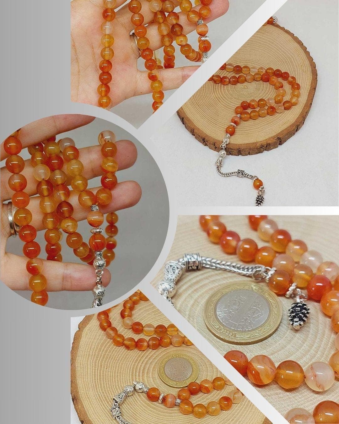 Light Brown Agate Stone 99 beads Rosary 8mm, Tasbih 99, Natural Stone 99 Beads, Tasbeeh, Misbaha, Islamic Prayer Beads, Tasbih, Muslim - image 3