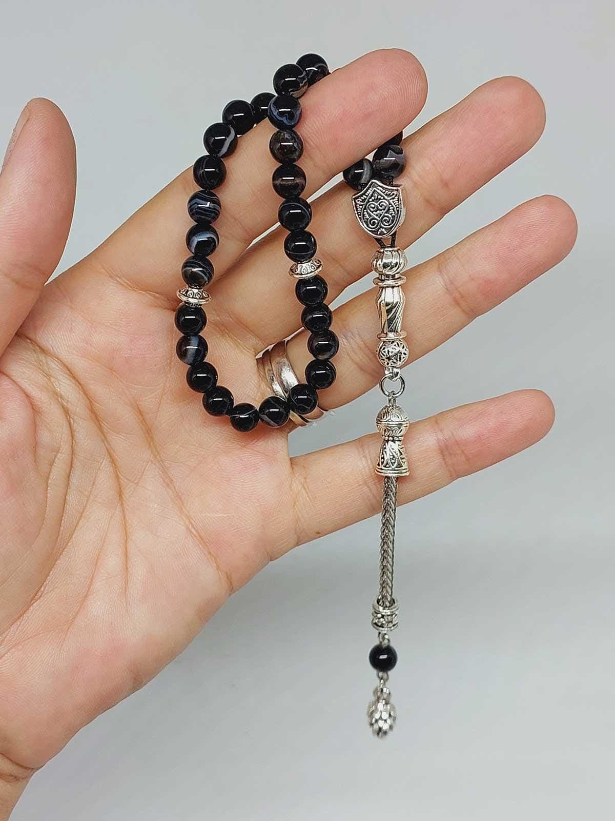 Black Agate Stone 33 beads Rosary 6mm, Tasbih 33, Natural Stone 33 Beads, Tasbeeh, Misbaha, Tasbih