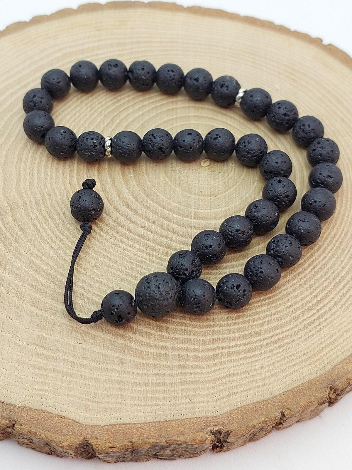 Handmade 33 Beads Lava Stone Tasbih – 8mm Muslim Prayer Beads for Energy, Grounding & Gift (1865)