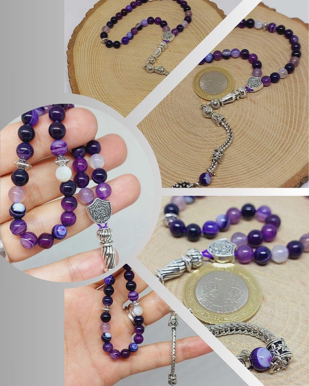 Purple Agate Stone 33 beads Rosary 6mm, Tasbih 33, Natural Stone 33 Beads, Tasbeeh, Misbaha, Tasbih - image 3