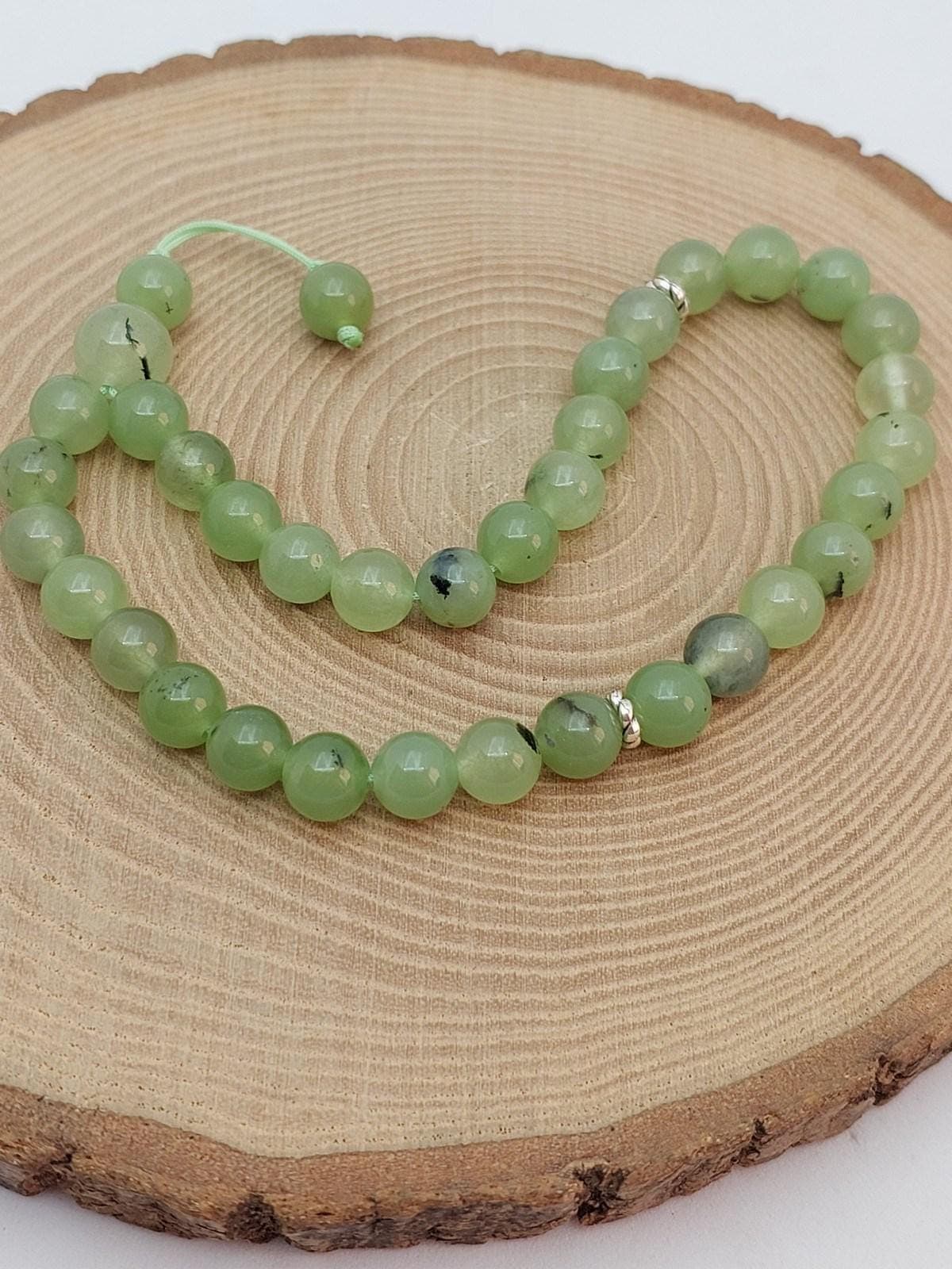 Handmade 33 Beads Prehnite Tasbih – 8mm Muslim Prayer Beads for Healing, Intuition & Gift (53076)
