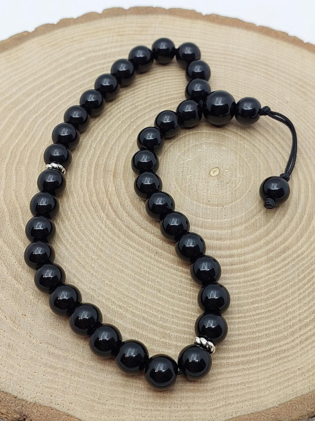 Handmade 33 Beads Polished Onyx Tasbih – 8mm Muslim Prayer Beads for Meditation & Gift (5345)