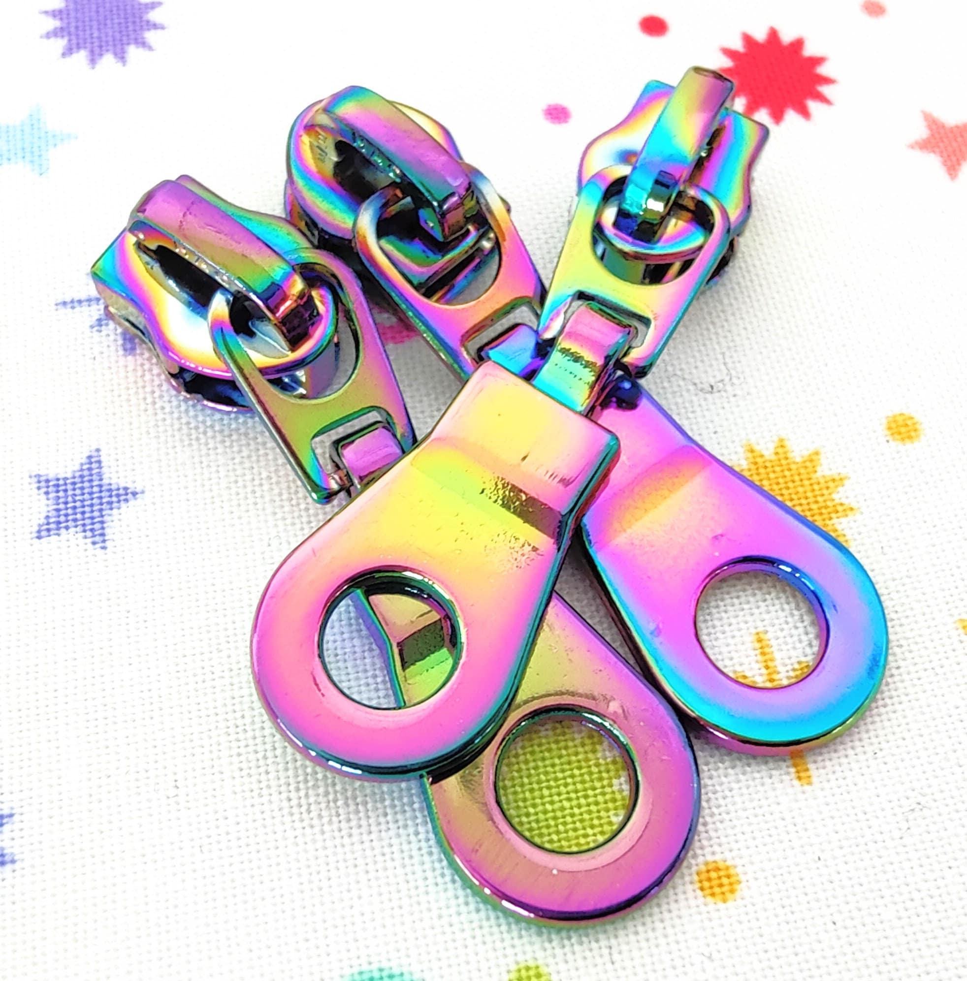 Doughnut Rainbow Iridescent #5 Metal Zipper Pulls, Set of 5! - image 3