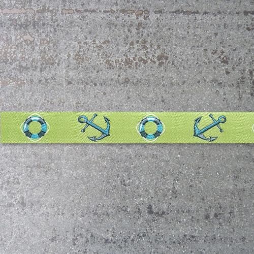 Tula Pink Salt Water Nautical Anchor Green Jacquard Ribbon, 5/8 wide, By the Yard - image 3