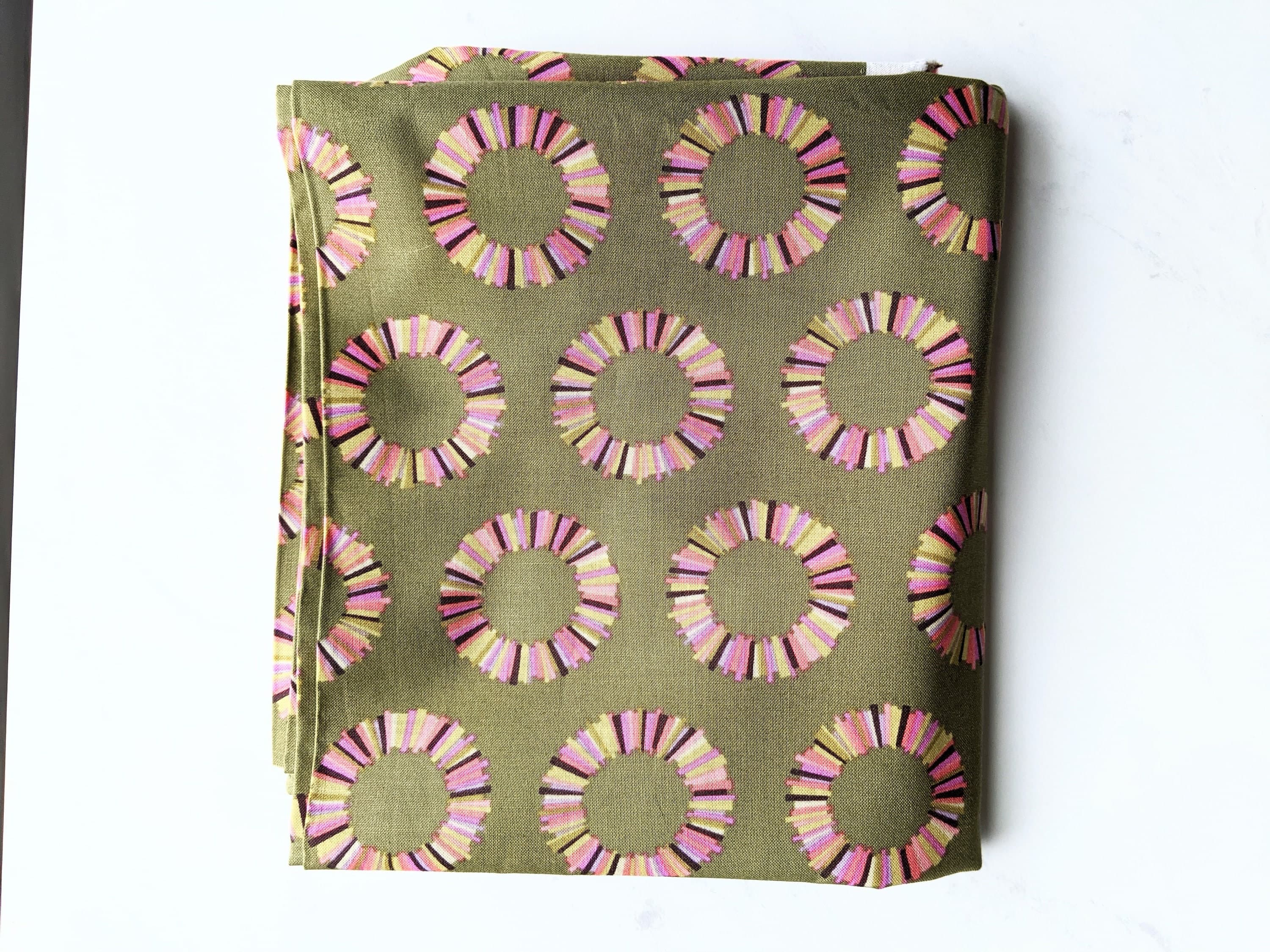 1/2 YD Tula Pink Acacia, Sunset Pinapple, Olive Colorway - image 3