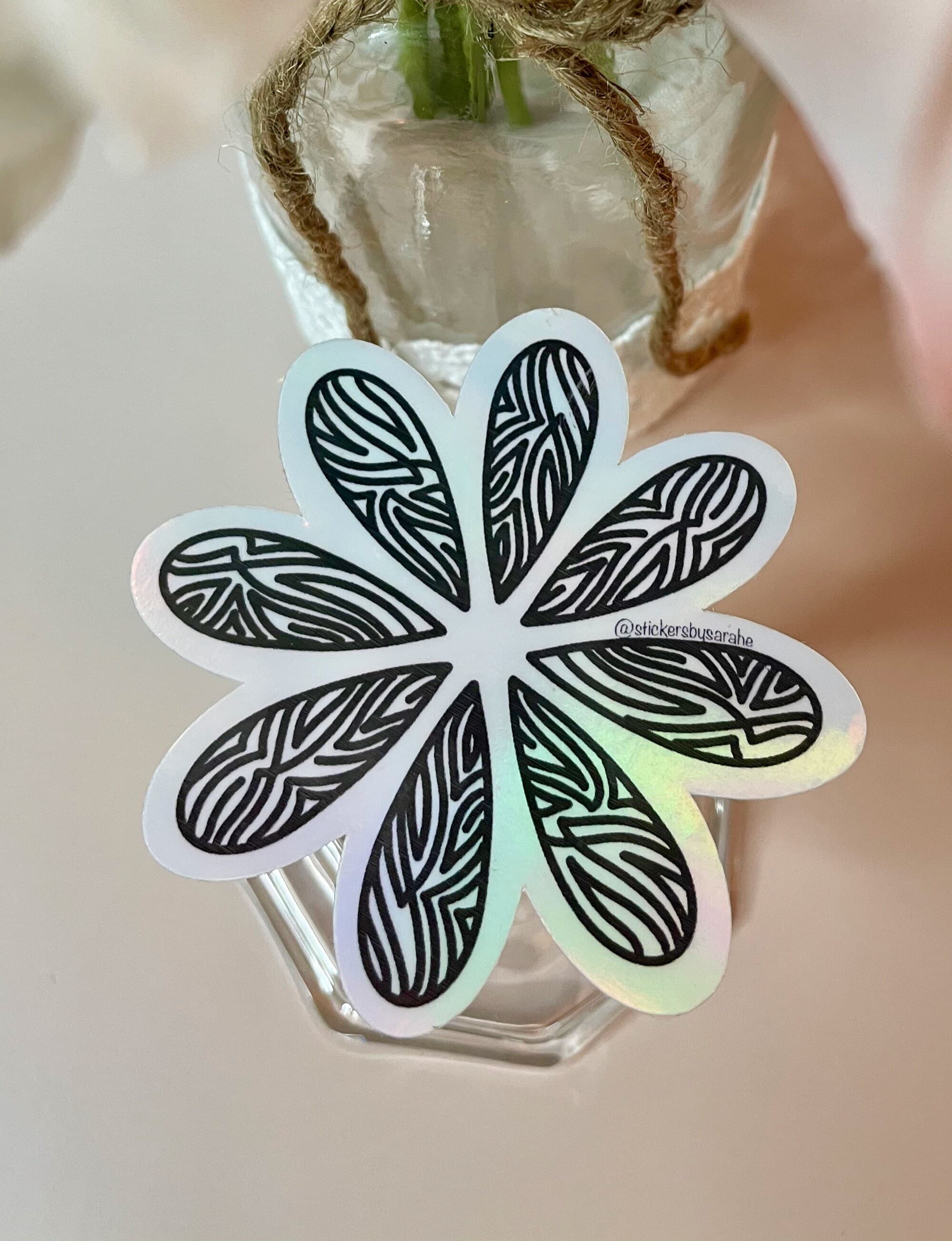 Holographic Abstract flower art waterproof vinyl sticker for laptop | water bottle sticker | hydroflask sticker | tablet sticker | - image 5