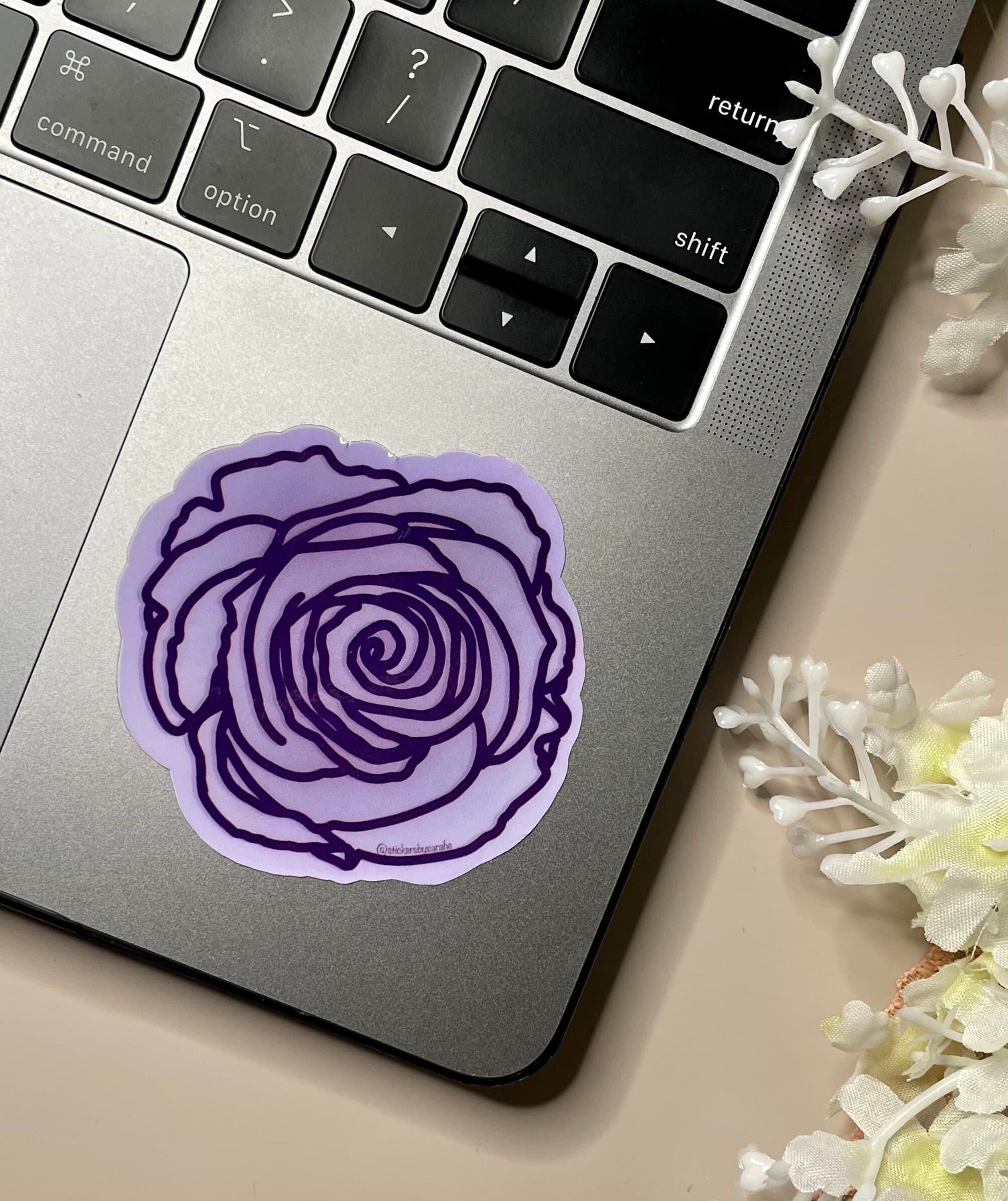 Rose floral waterproof vinyl sticker for laptop | flower water bottle sticker | purple hydroflask sticker | tablet sticker | - image 3