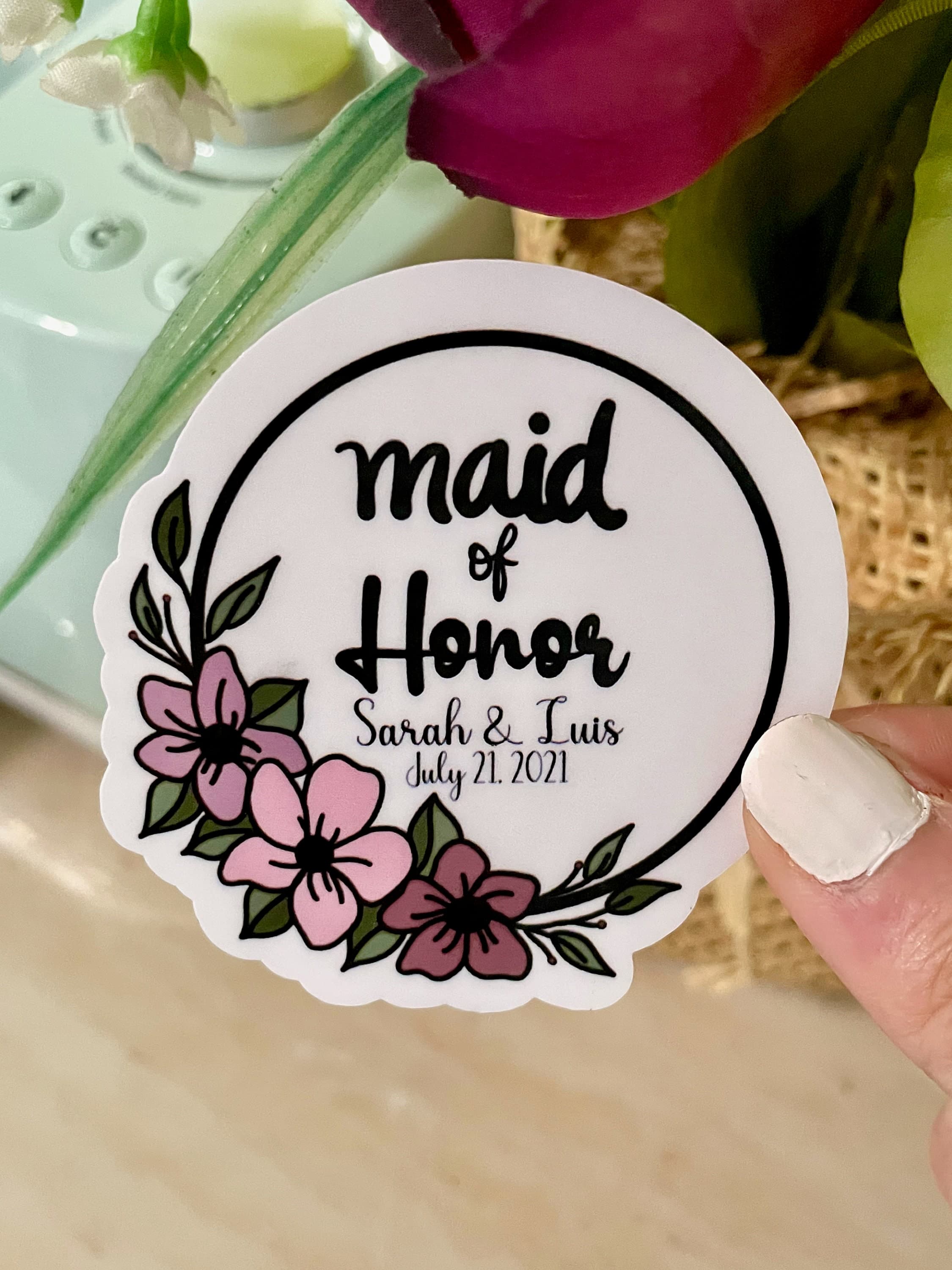 Personalized Maid of Honor Floral Wedding waterproof vinyl sticker for laptop | water bottle sticker | hydroflask sticker | tablet sticker | - image 3