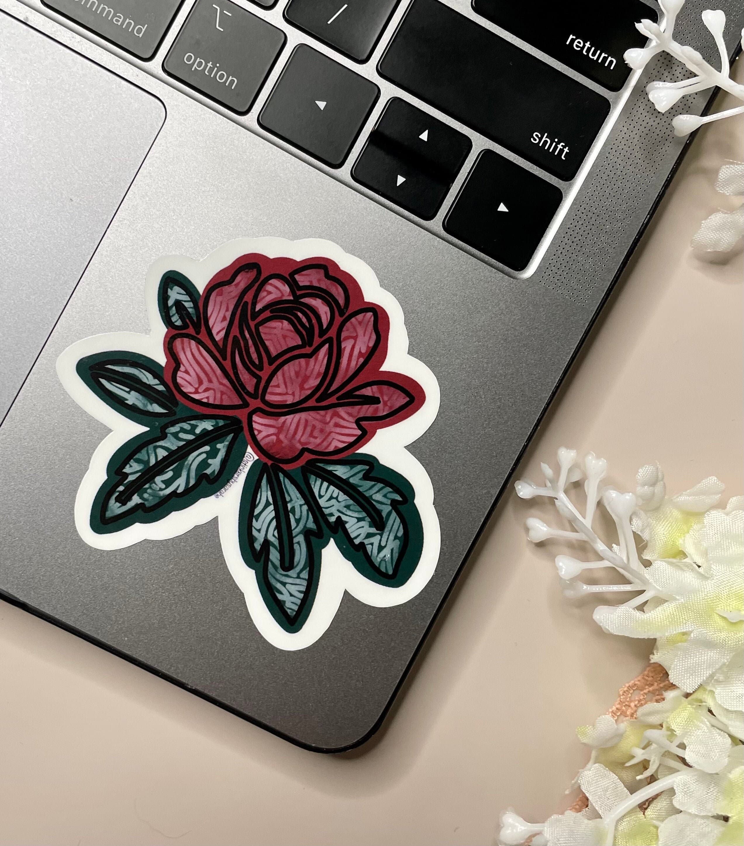Red rose waterproof vinyl sticker for laptop, red flower water bottle sticker, flower hydroflask sticker, rose tablet sticker | - image 3