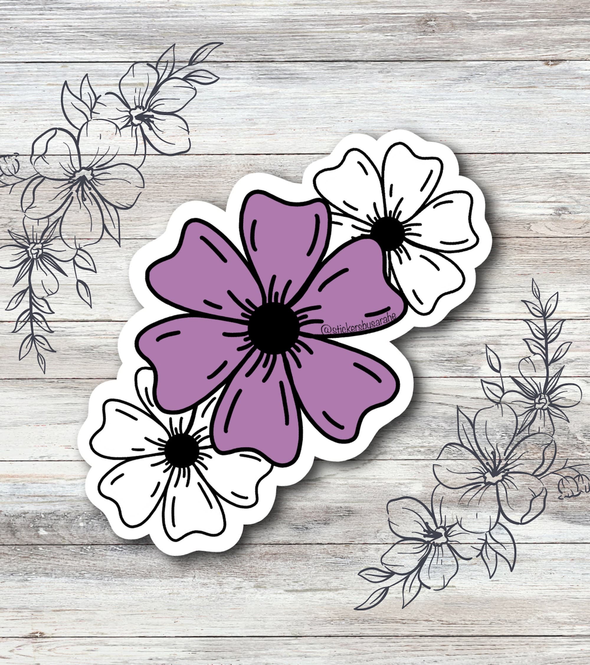 Purple flower sticker, flower decal, summer flower sticker, flower sticker for hydroflask, waterbottle flower decal, flowers sticker