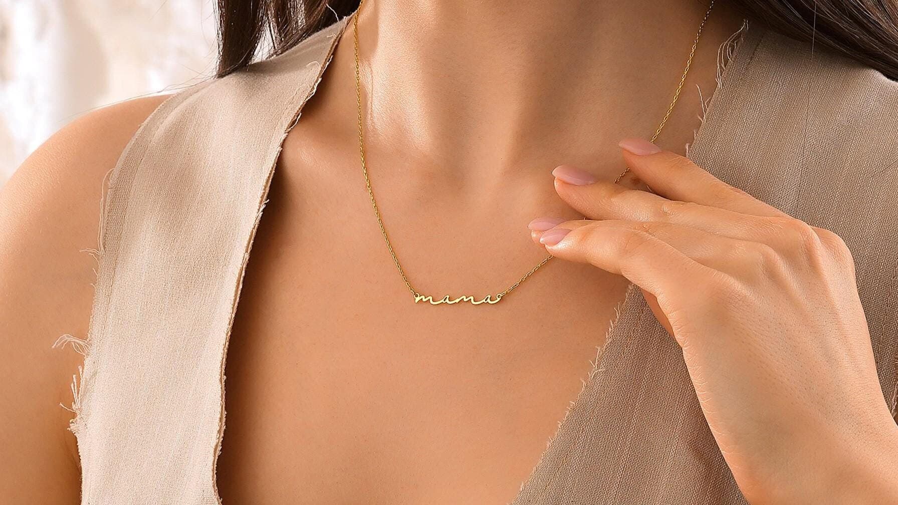 14k Gold Dainty Mama Necklace by MajorcaMinimalist, Gold Mama Necklace, Mom Necklace • Perfect Gift for Mom and Wife, New Mom Gift Jewelry, - image 3