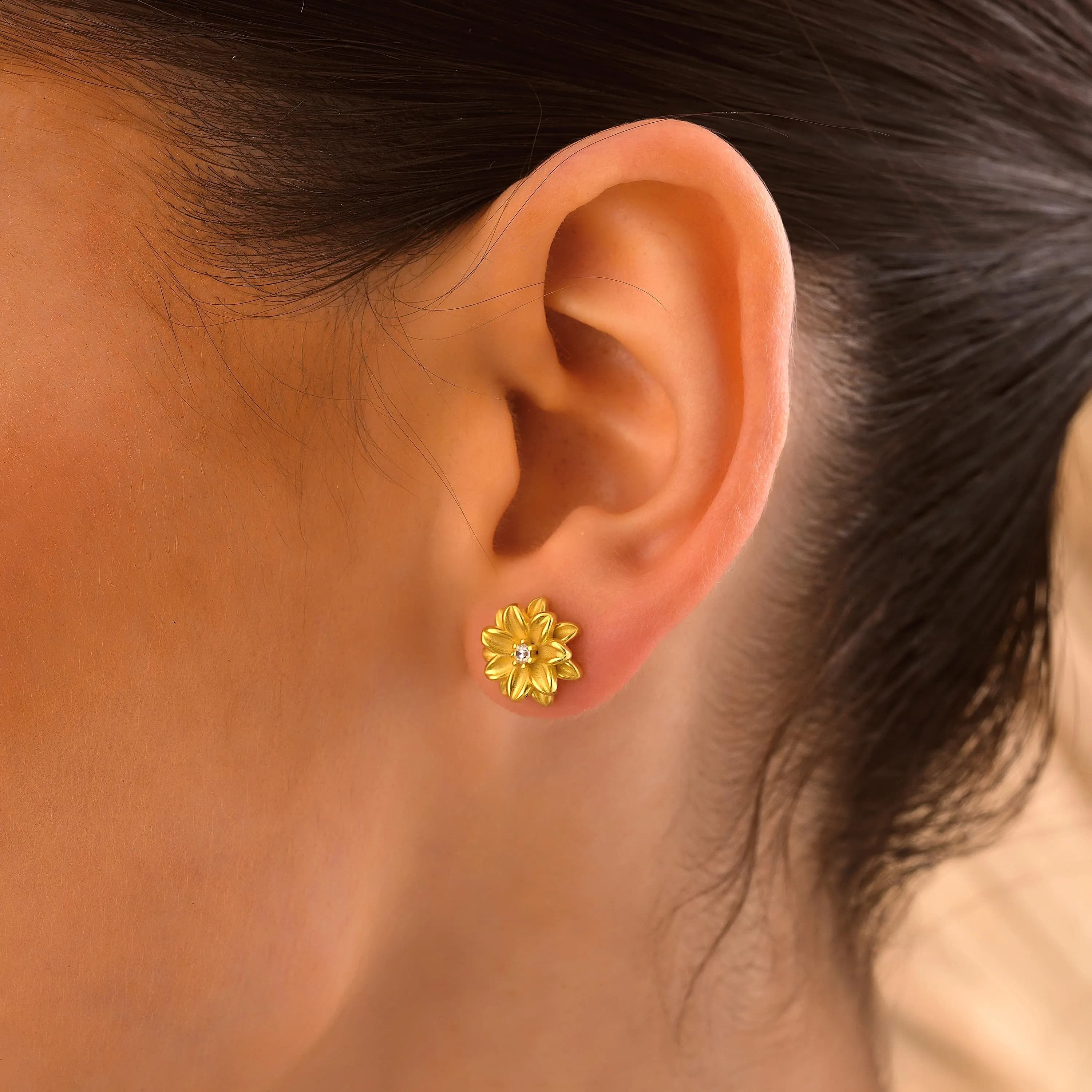 14k Gold Birth Flower Earrings, Birthstone earrings, Hypoallergenic Stud earrings for women Gold Filled, Valentines Days, Bridesmaid Gifts - image 4