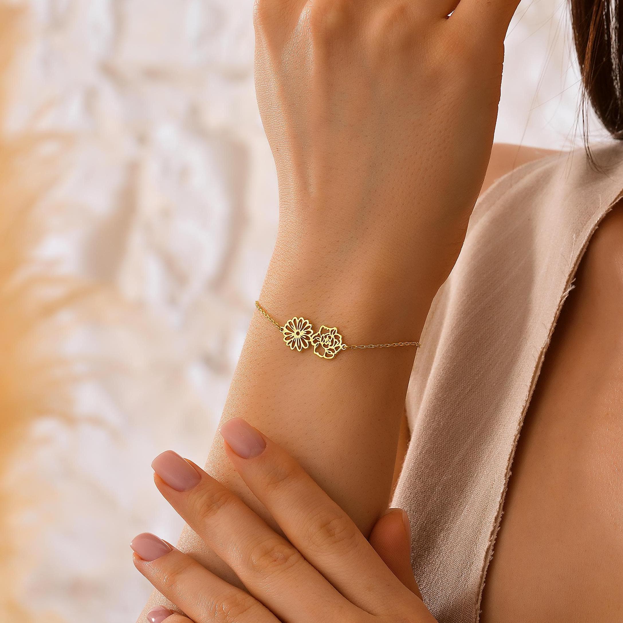 Dainty Birth Flower Bracelet, Family Bracelet For Mom, Personalized Jewelry Gifts, Birthday Gift for Her, Christmas Gift, Meaningful Gifts - image 2