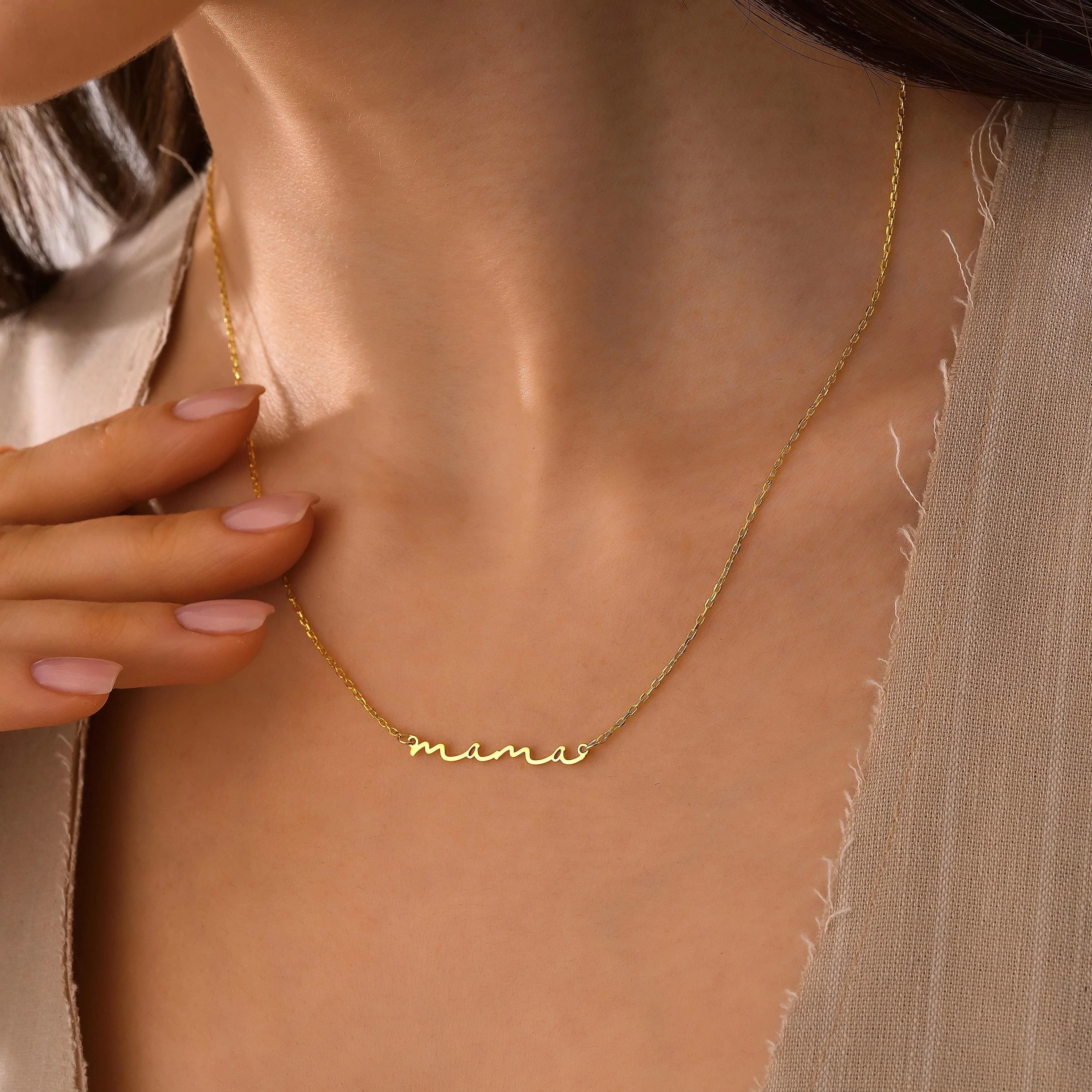 14k Gold Dainty Mama Necklace by MajorcaMinimalist, Gold Mama Necklace, Mom Necklace • Perfect Gift for Mom and Wife, New Mom Gift Jewelry,