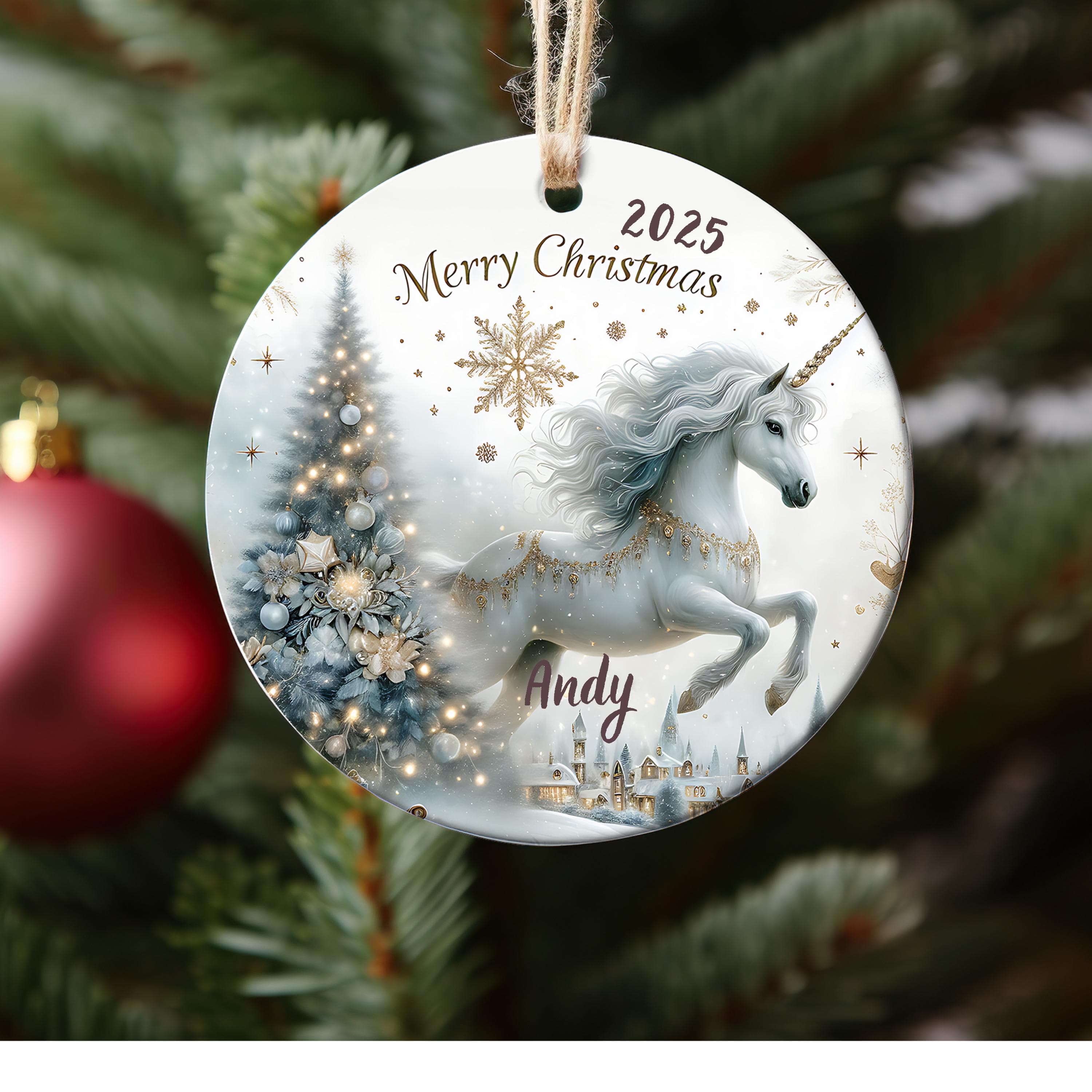 Merry Christmas Ornament | Unicorn Christmas Gift | Christmas 2025| Customized Christmas Gift | White Unicorn Christmas