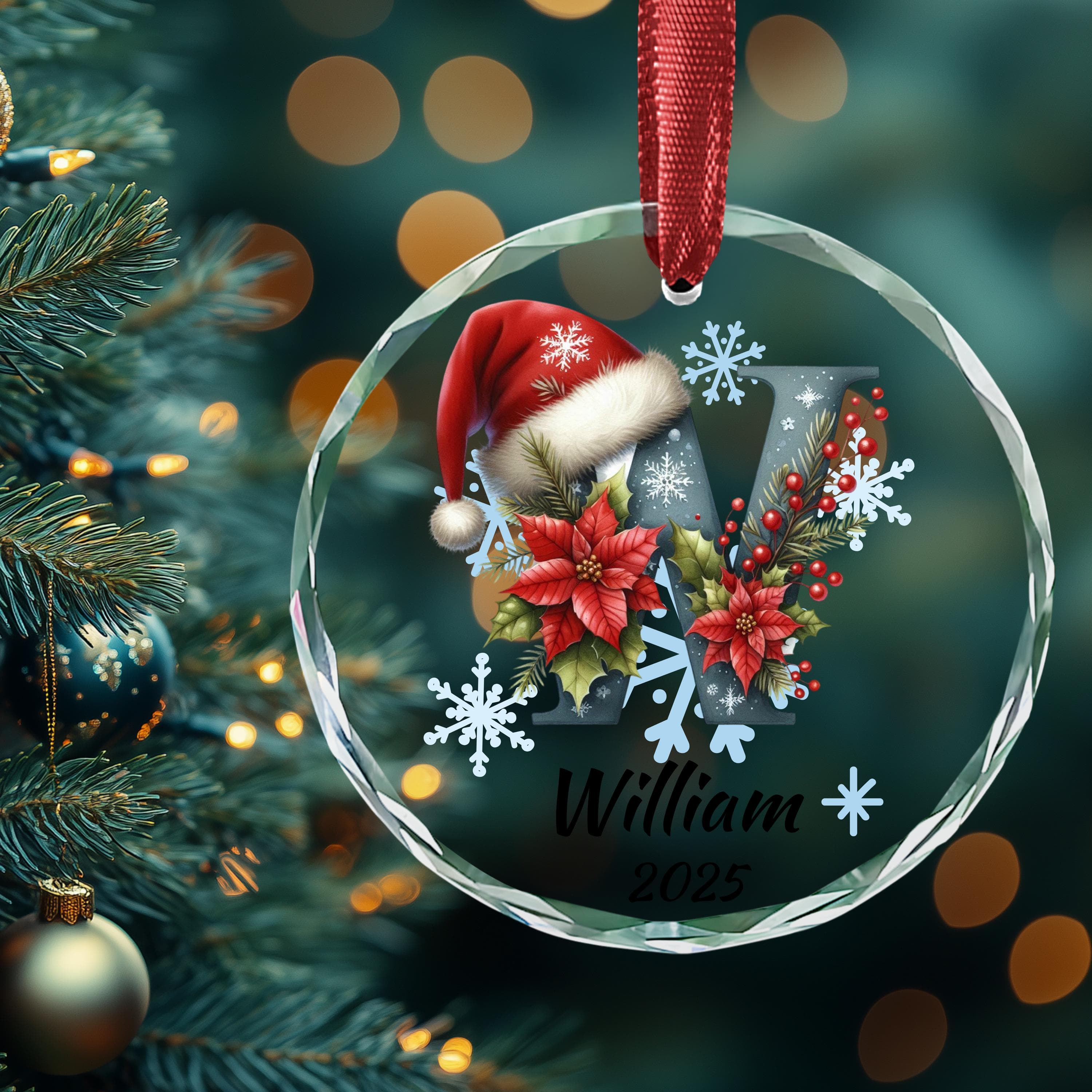 Personalized Santa Coquina Initial Christmas Ornament: Custom Letter Keepsake with name, Kids Name Initial Letter Xmas gifts - image 5