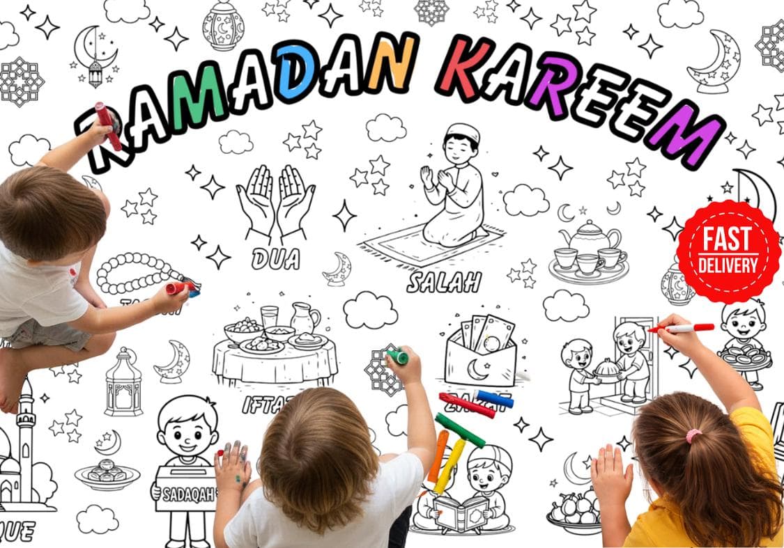 Ramadan Coloring Poster for Kids, Ramadan Activity Kids, Ramadan Gift for Kids, Islamic Coloring Art, Ramadan Kareem Poster - image 3