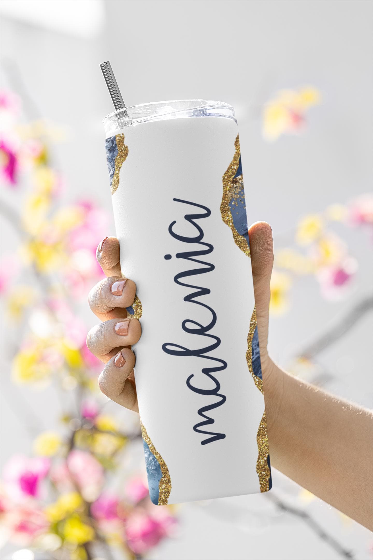 Personalized Marble Agate Tumbler with Name, Custom Marble Name Tumbler with Lid and Straw, Bridesmaid Gift, Glitter Tumbler Cup - image 5