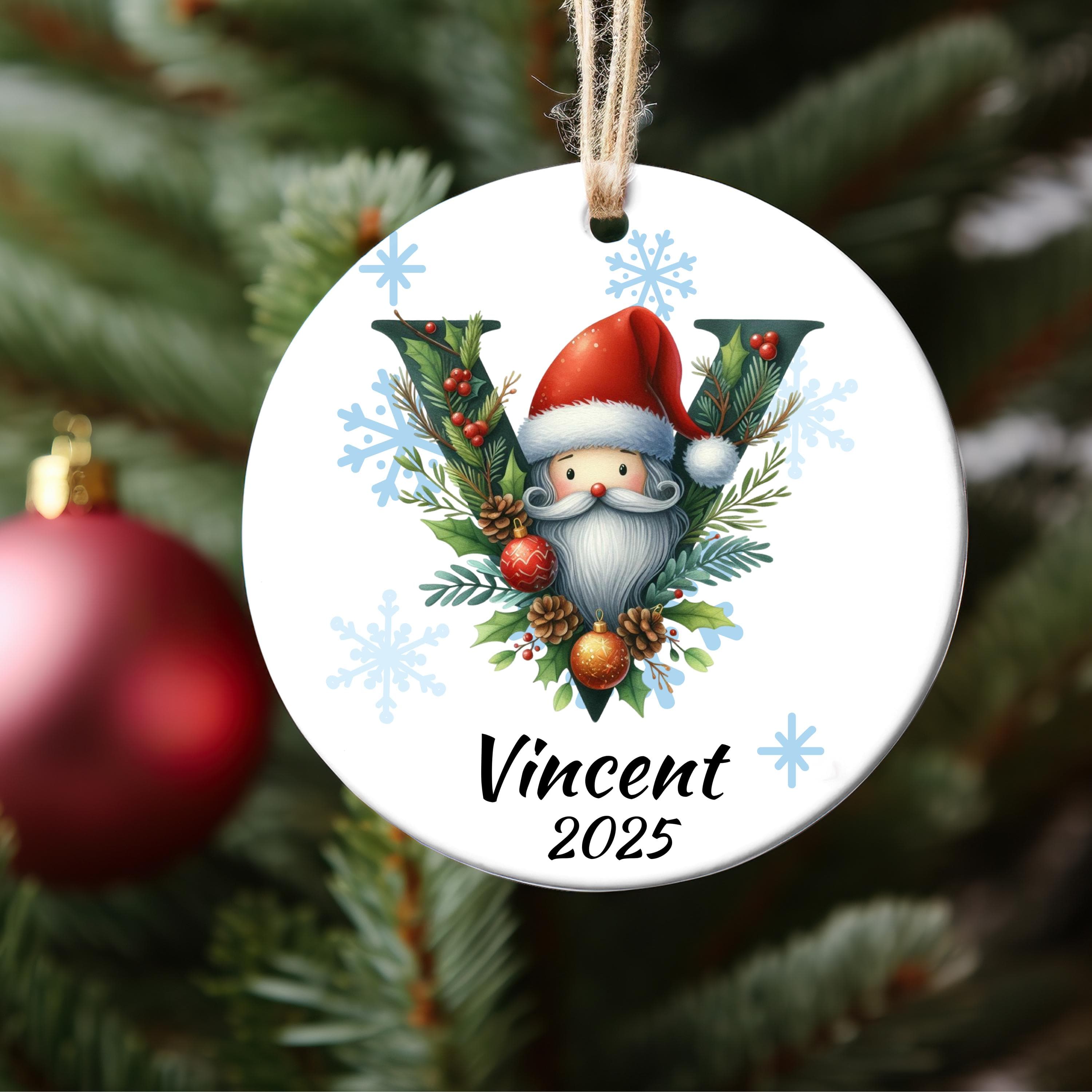 Personalized Santa Coquina Initial Christmas Ornament: Custom Letter Keepsake with name, Kids Name Initial Letter Xmas gifts