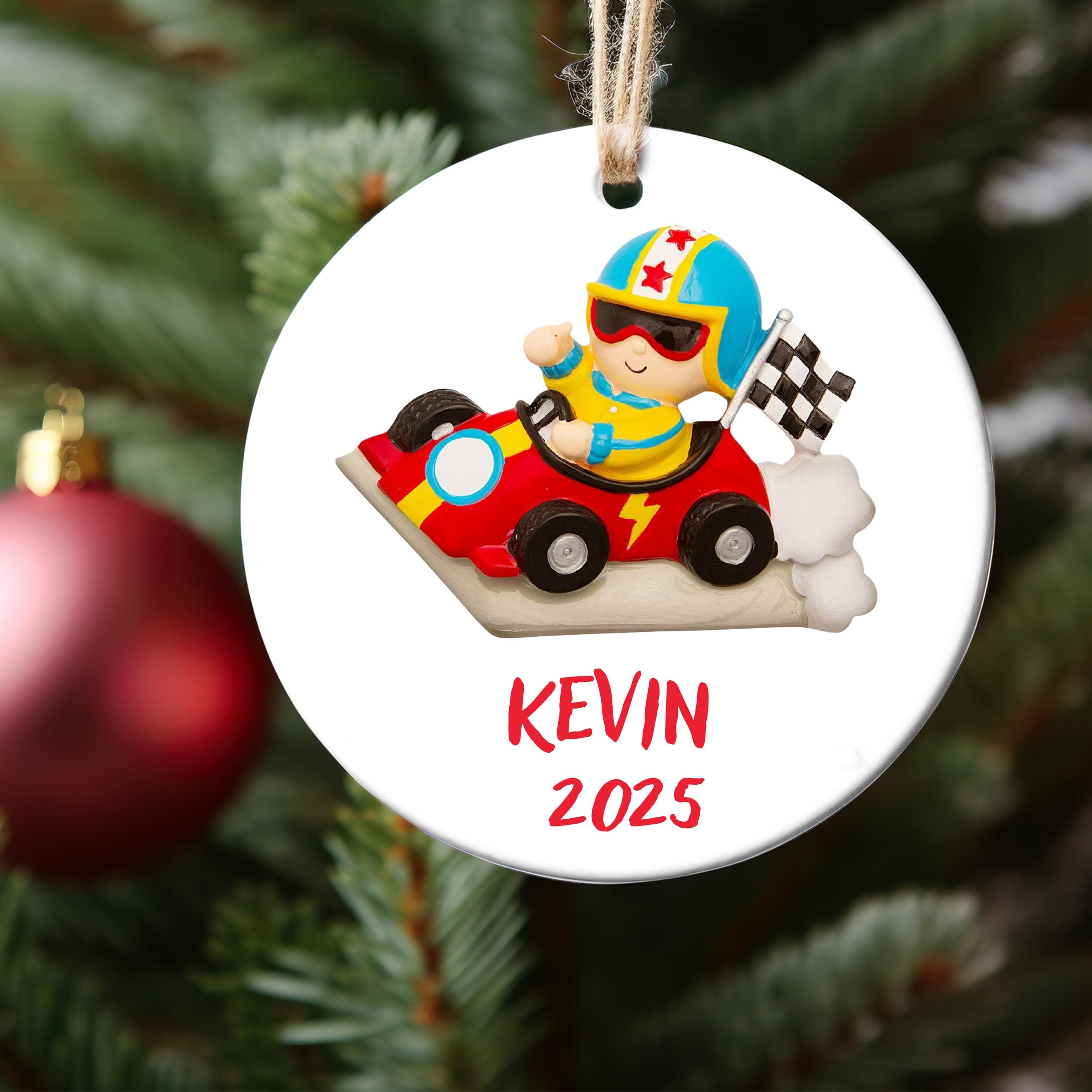 Super  Race Car Driver Championship Personalized Christmas Ornament for Boys Girls Kids Child Him Her, Red Race Car 2025 Christmas Tree - image 3