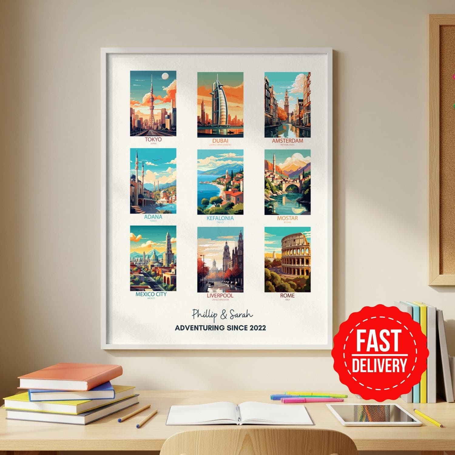 Custom Travel Print, Favorite Places Travel Gift, Personalized Travel Collage Wall Art, Personalized Travel Memories Poster Anniversary Gift - image 5
