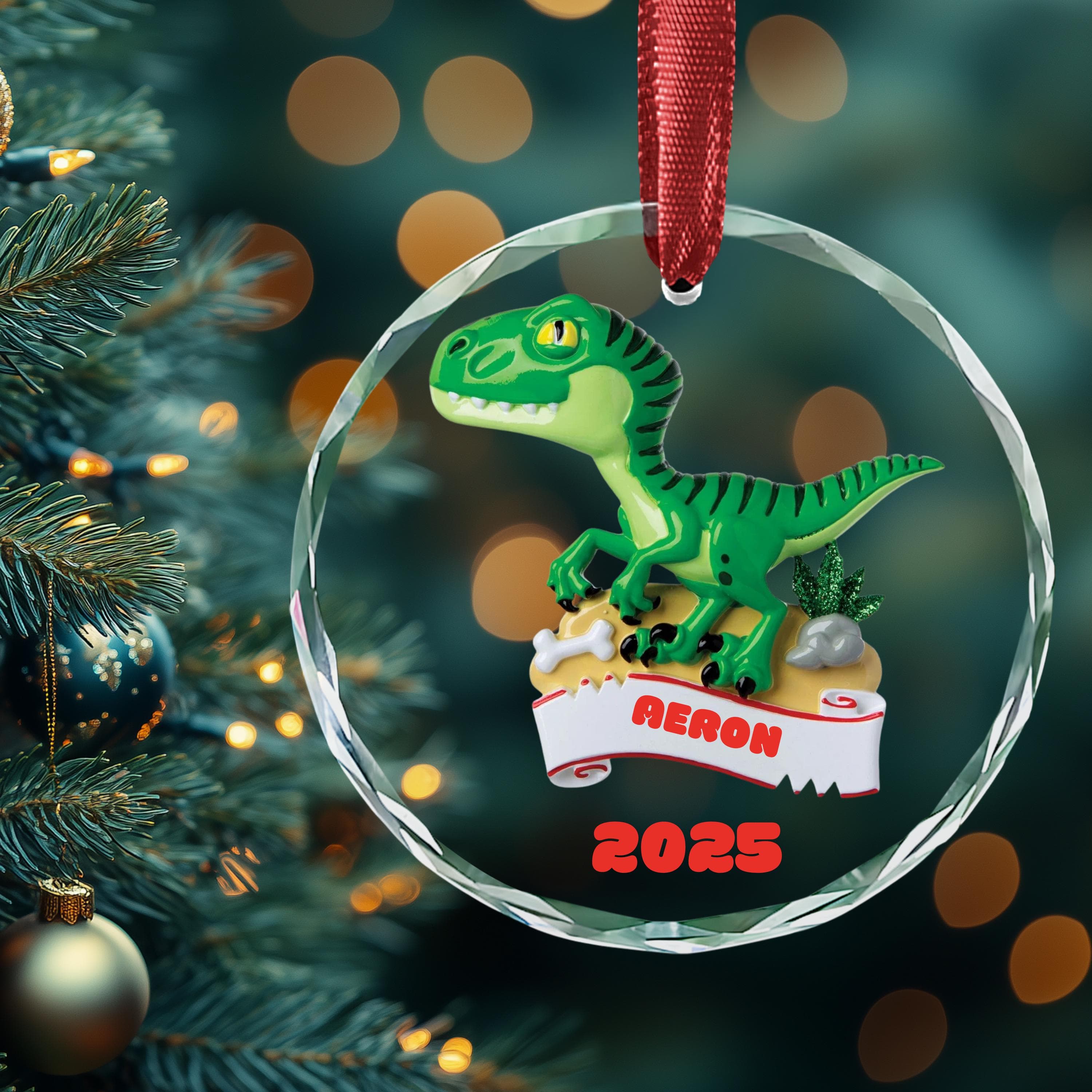 Green Dinosaurs Kids Christmas 2025 Gifts - Personalized Christmas Ornament 2025 -Dino Gift for Child Family Custom 2025 Christmas Ornament - image 5