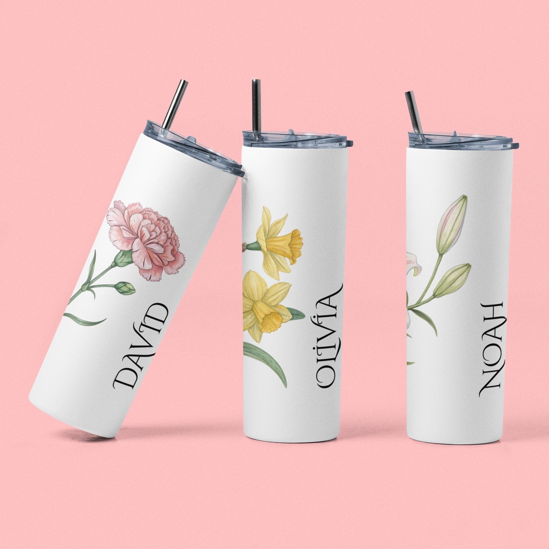 Birth Flower Personalized Insulated Skinny Tumbler with straw, Flower Custom Tumbler, Bridesmaid Proposal, Gift for Her, Birthday Flower