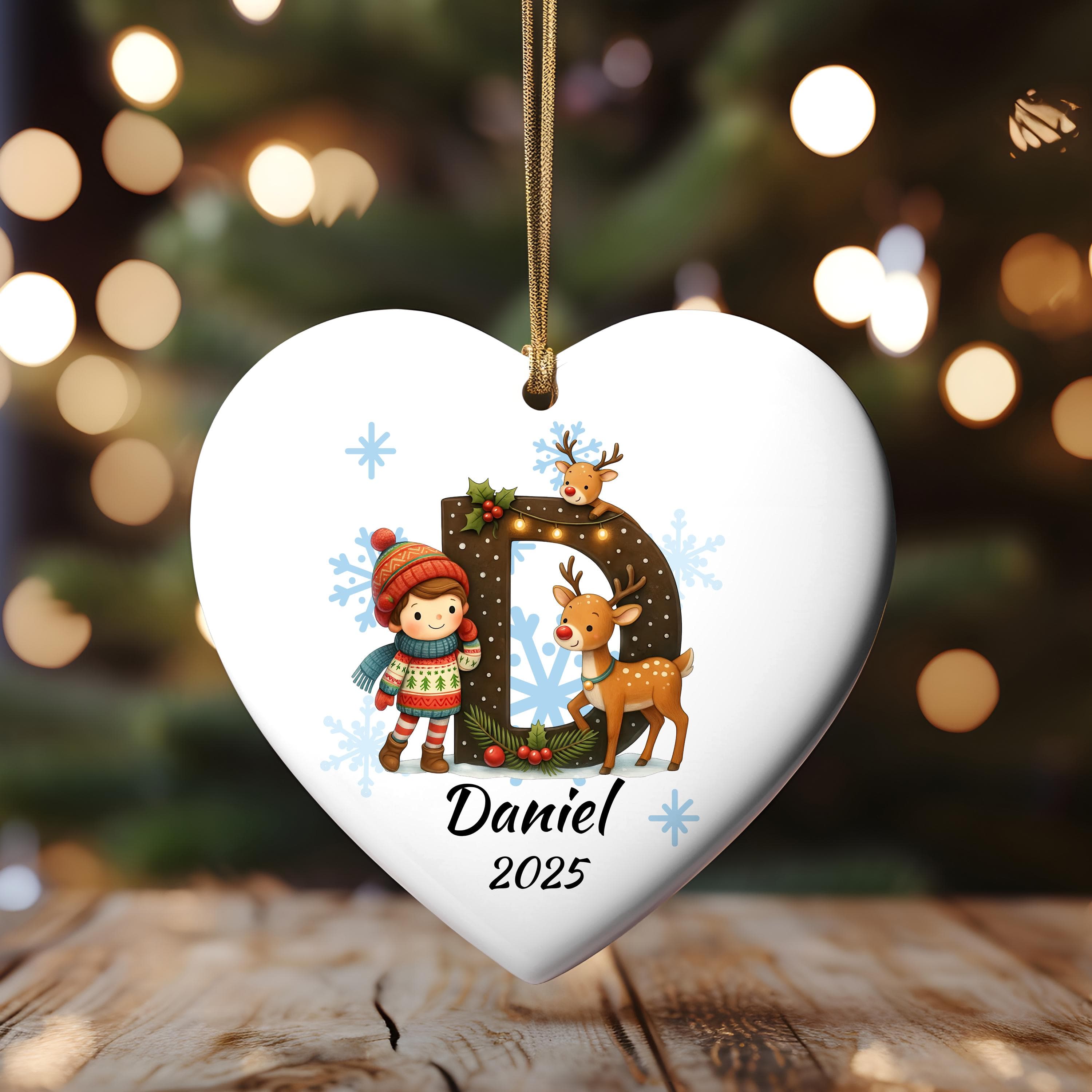 Personalized Deer Child  Initial Christmas Ornament: Custom Letter Keepsake with name, Kids Name Initial Letter Xmas gifts - image 3