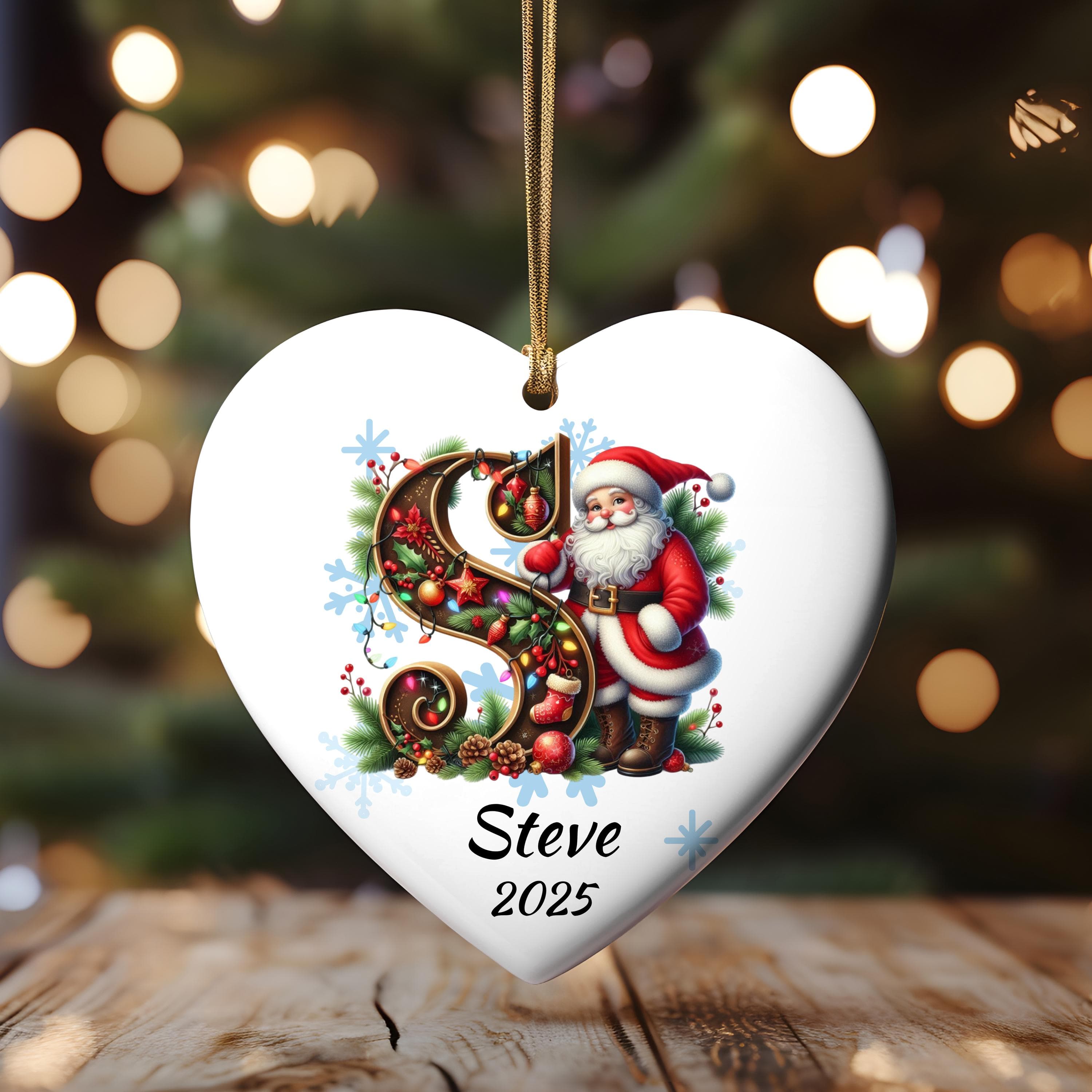 Personalized Sparkle Santa Initial Christmas Ornament:Custom Letter Keepsake with name, Kid Name Initial Letter Xmas gifts, Snowman Ornament - image 3