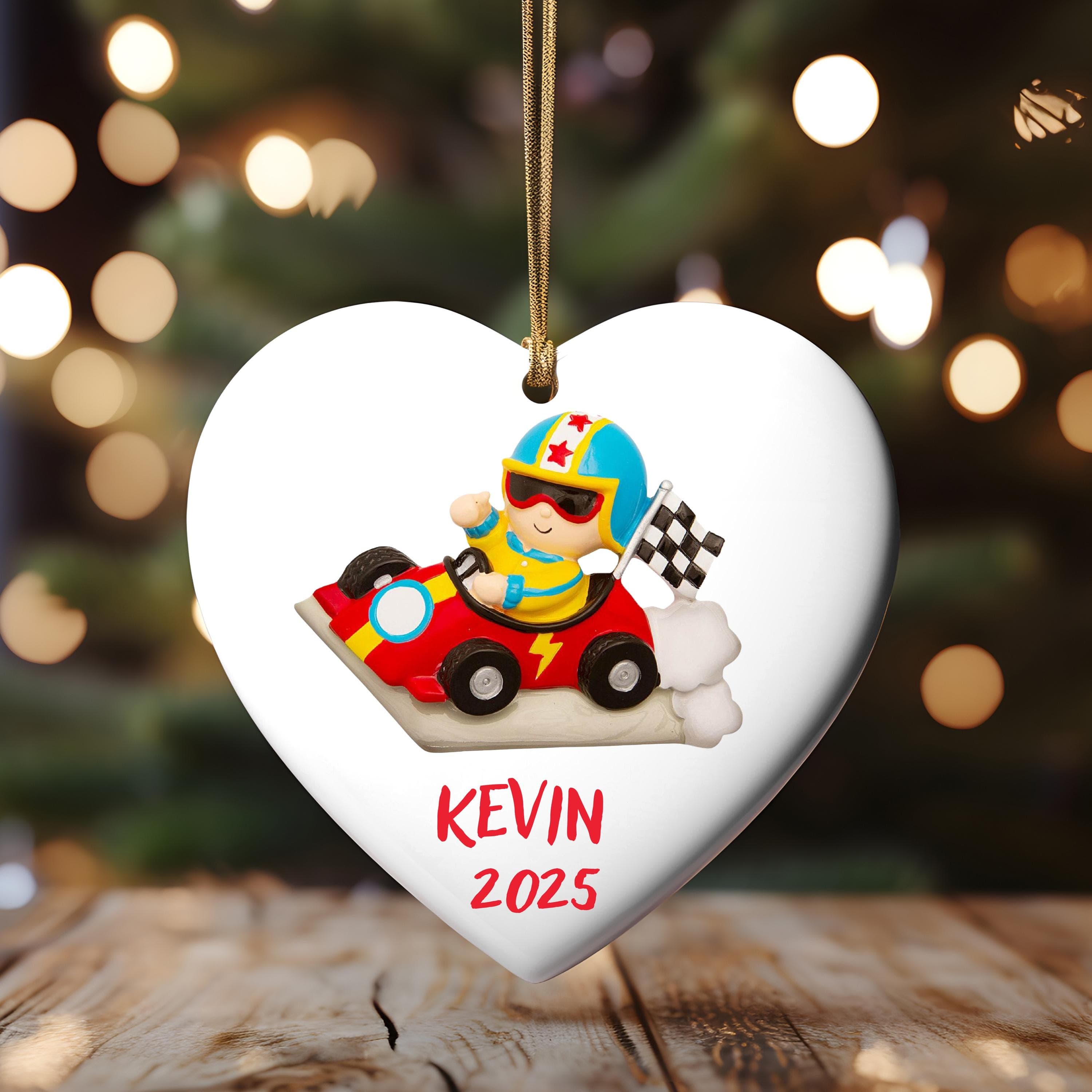 Super  Race Car Driver Championship Personalized Christmas Ornament for Boys Girls Kids Child Him Her, Red Race Car 2025 Christmas Tree - image 4