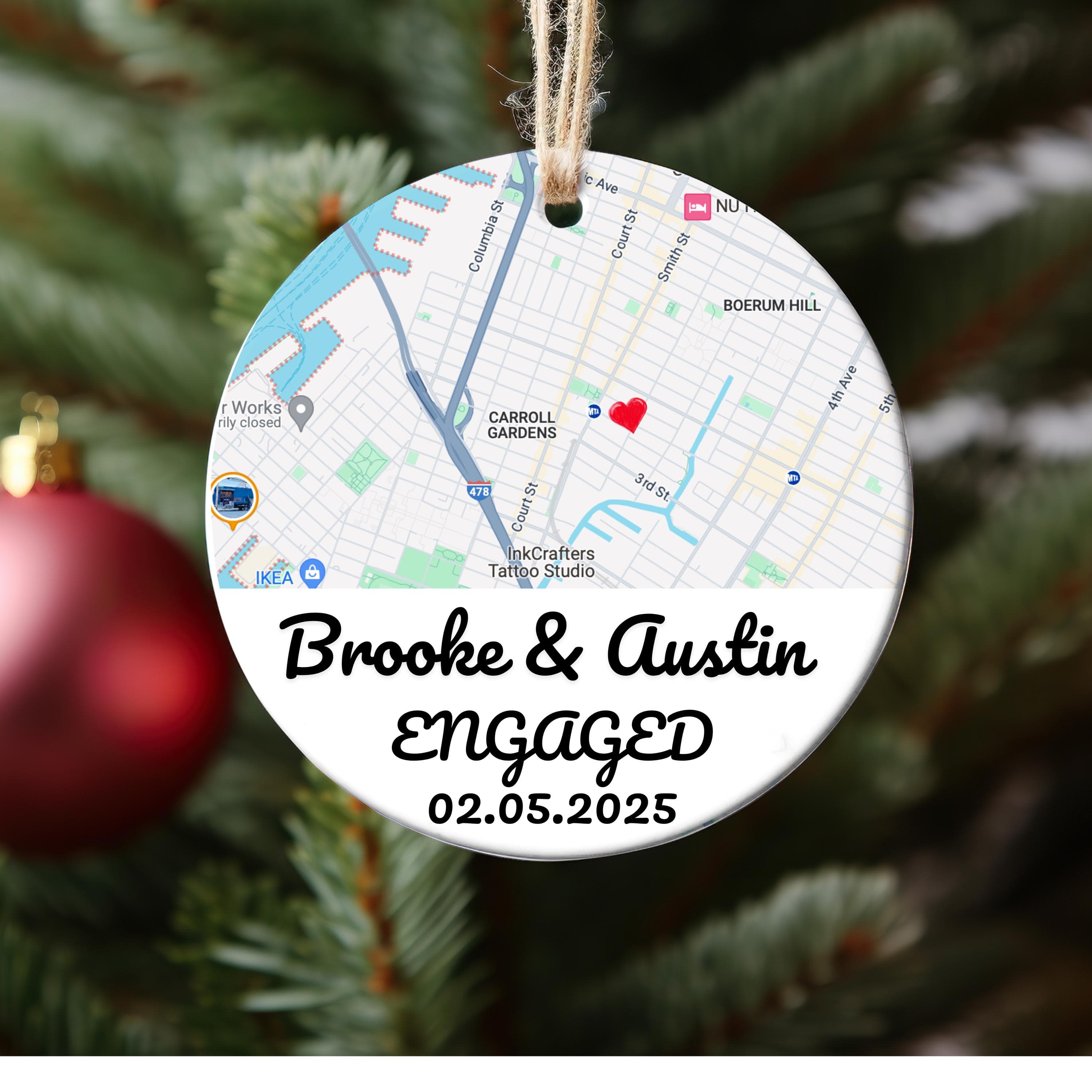 Engagement Ornament Gift, Map Ornament, Engagement Map, Personalized Engagement Gift for Couple, Engagement Ornament, Christmas Gift for her
