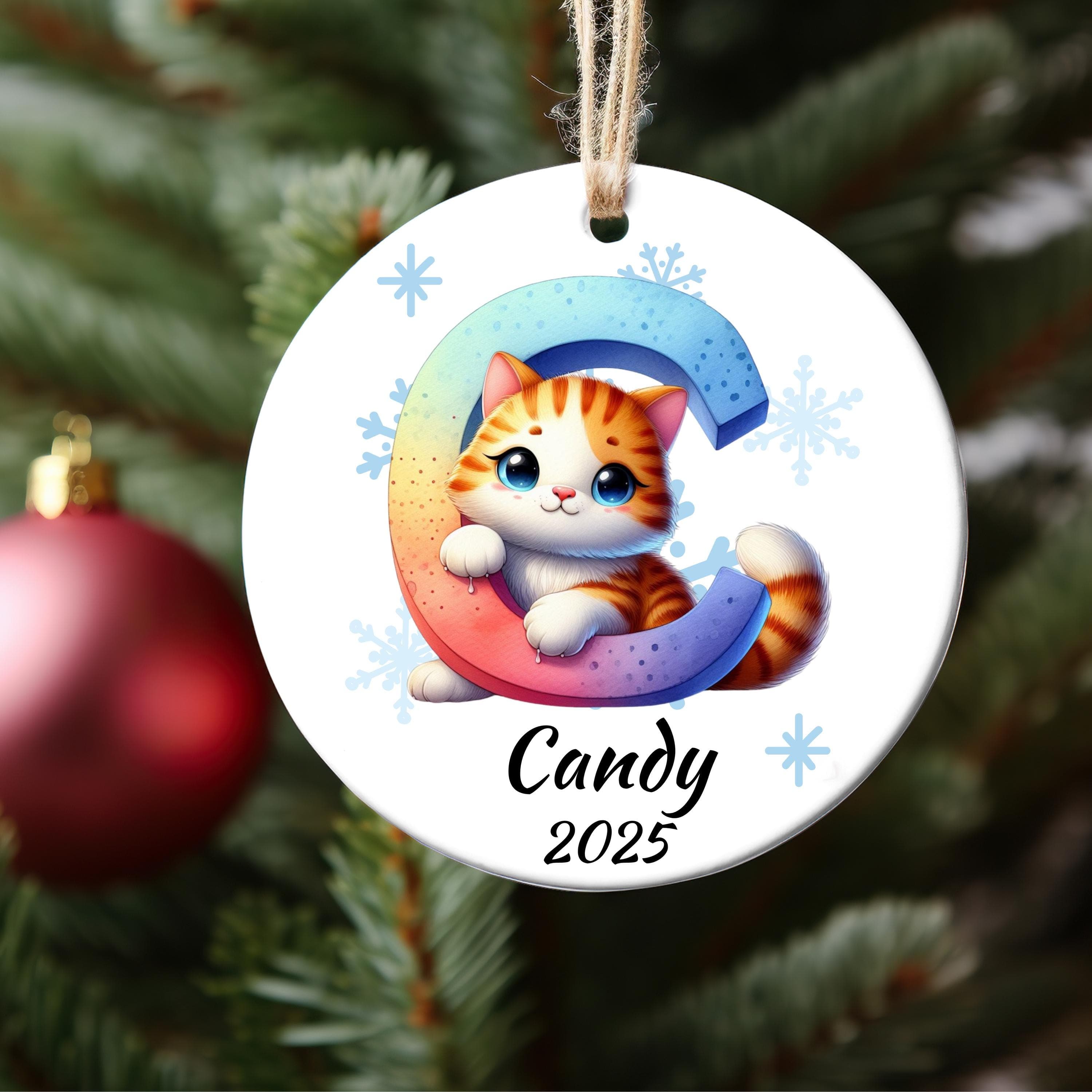 Personalized Cat Initial Christmas Ornament: Custom Letter Keepsake with name, Kids Name Initial Letter Xmas gifts - image 3