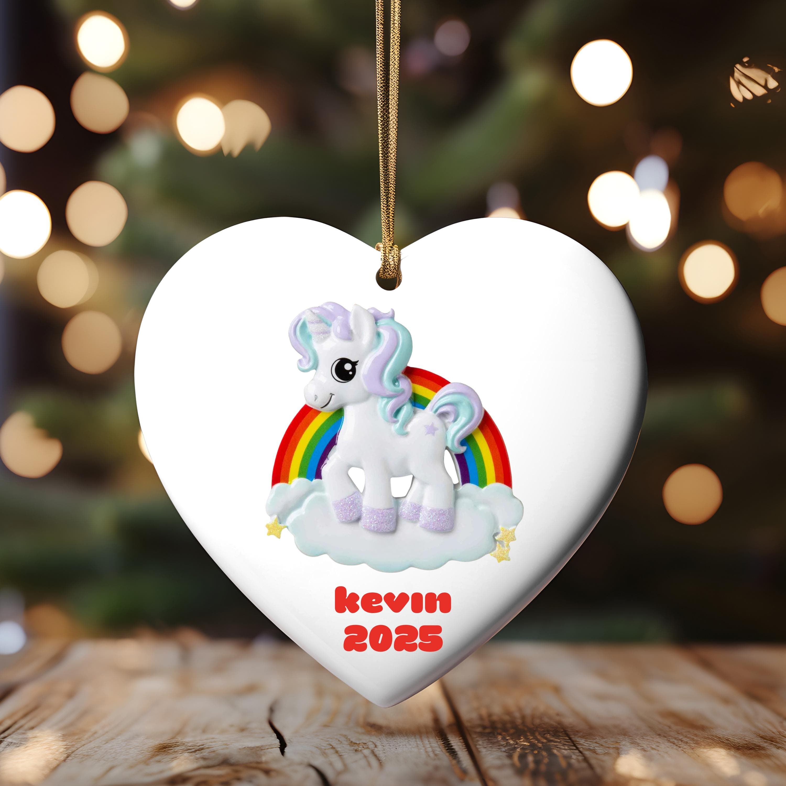 Unicorn Personalized Kids Ornament, Pink Magic Pony Horse Ornament for Girls, Stars Cloud Ornament, 2025 Christmas Halloween Thanksgiving - image 3