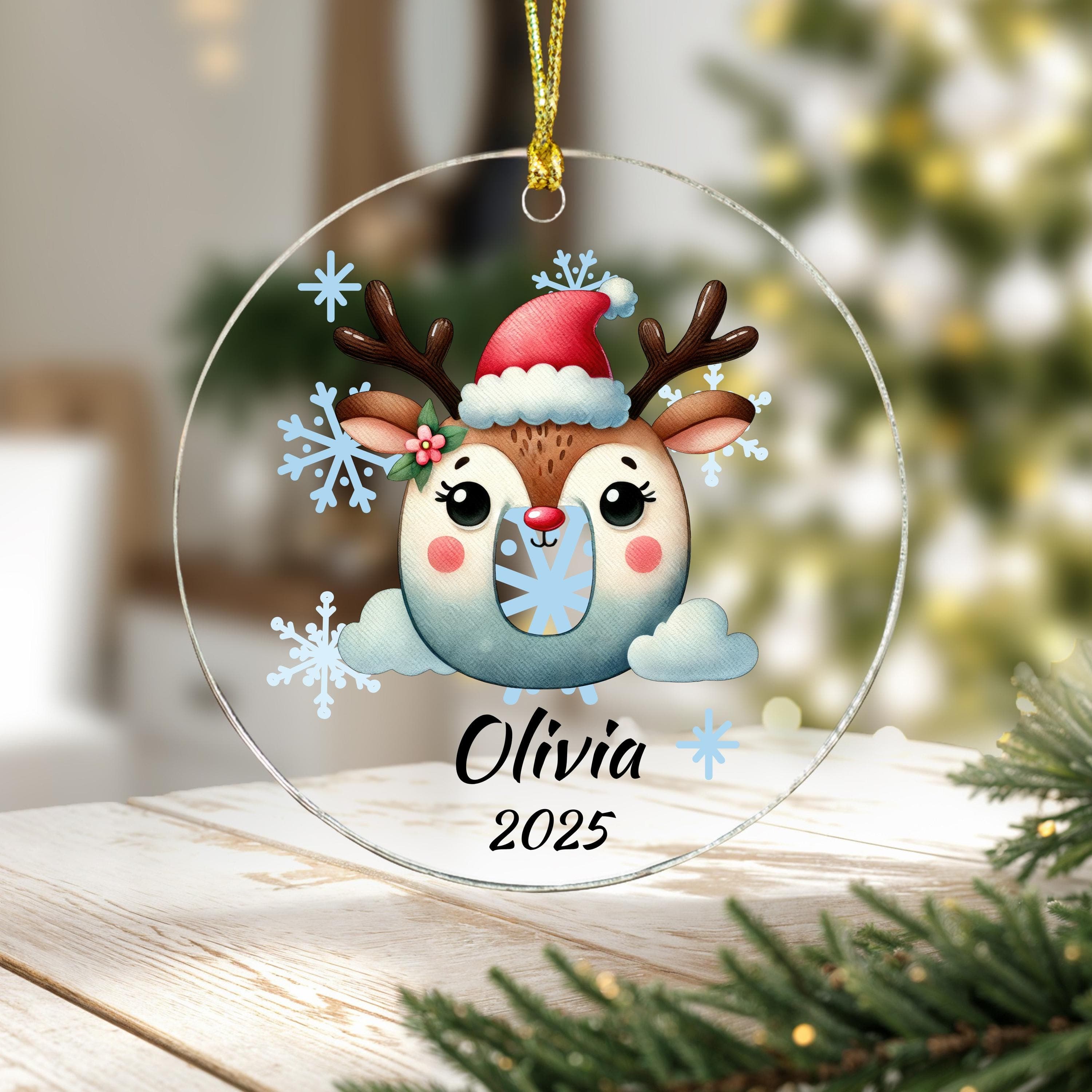 Personalized Fawn Initial Christmas Ornament: Custom Letter Keepsake with name, Kids Name Initial Letter Xmas gifts - image 4