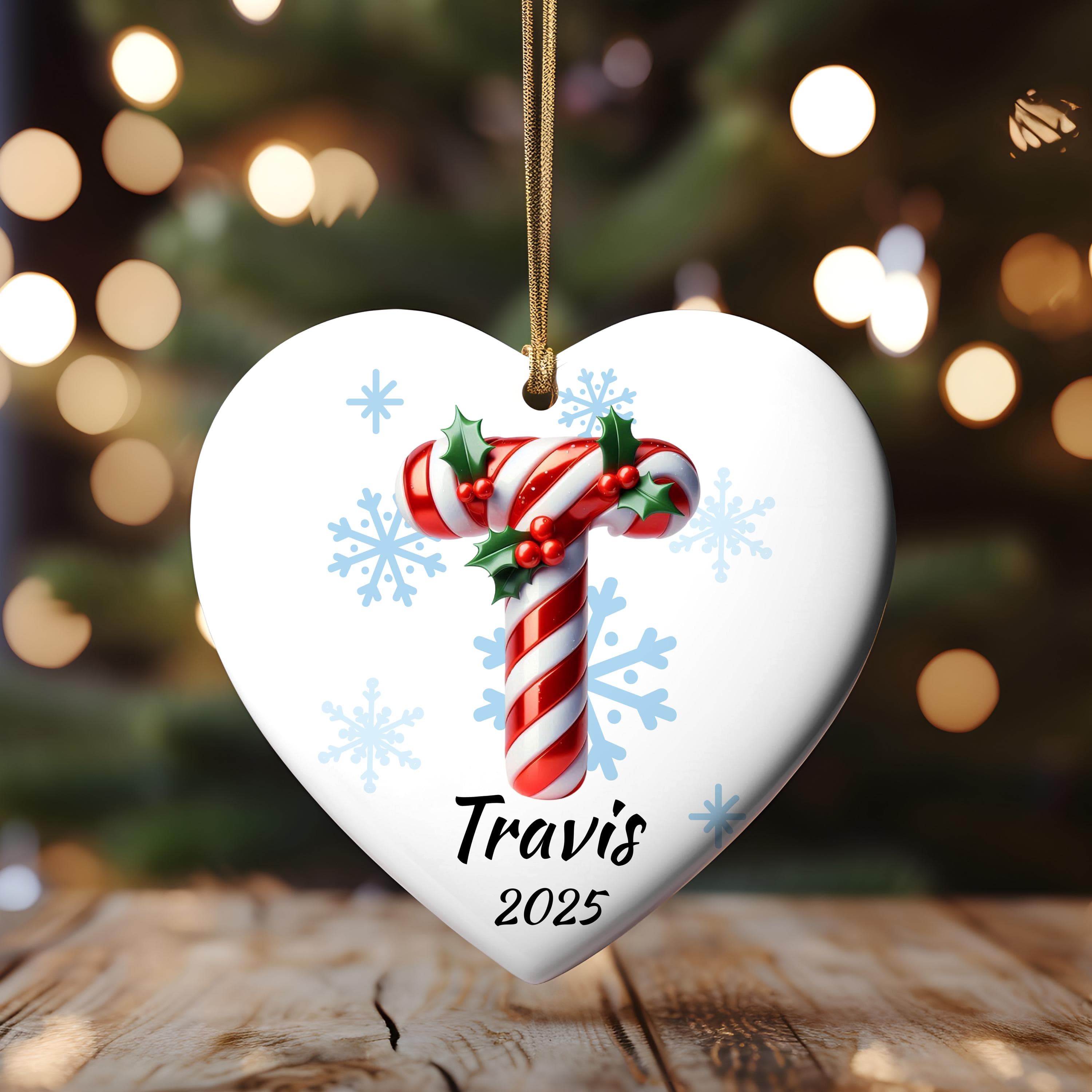 Personalized Candy Initial Christmas Ornament: Custom Letter Keepsake with name, Kids Name Monogram Xmas gifts - image 3