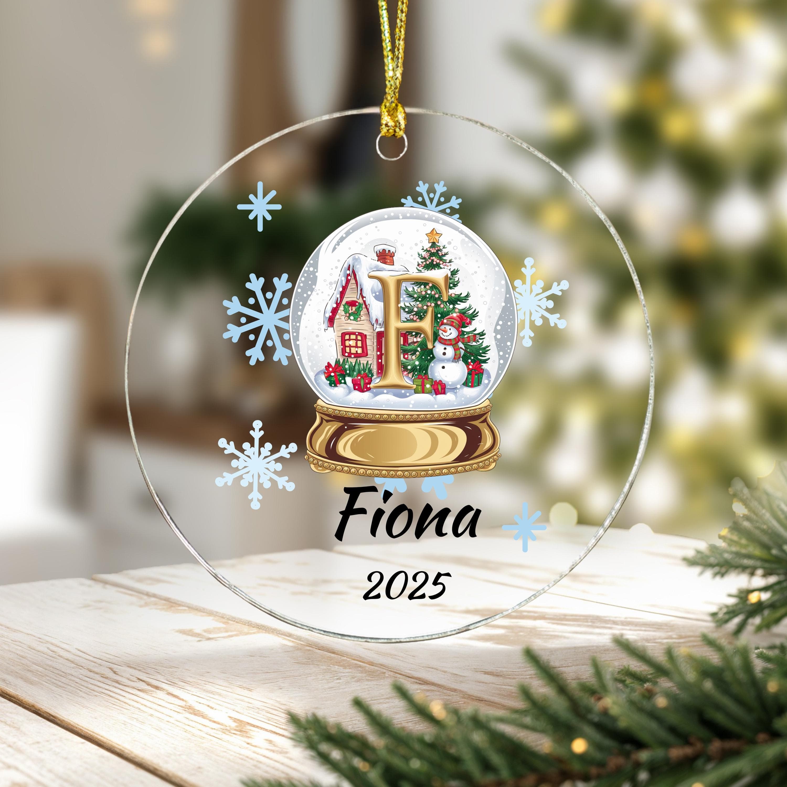 Personalized Snow Globe Initial Christmas Ornament: Custom Letter Keepsake with name, Kids Name Initial Letter Xmas gifts - image 4