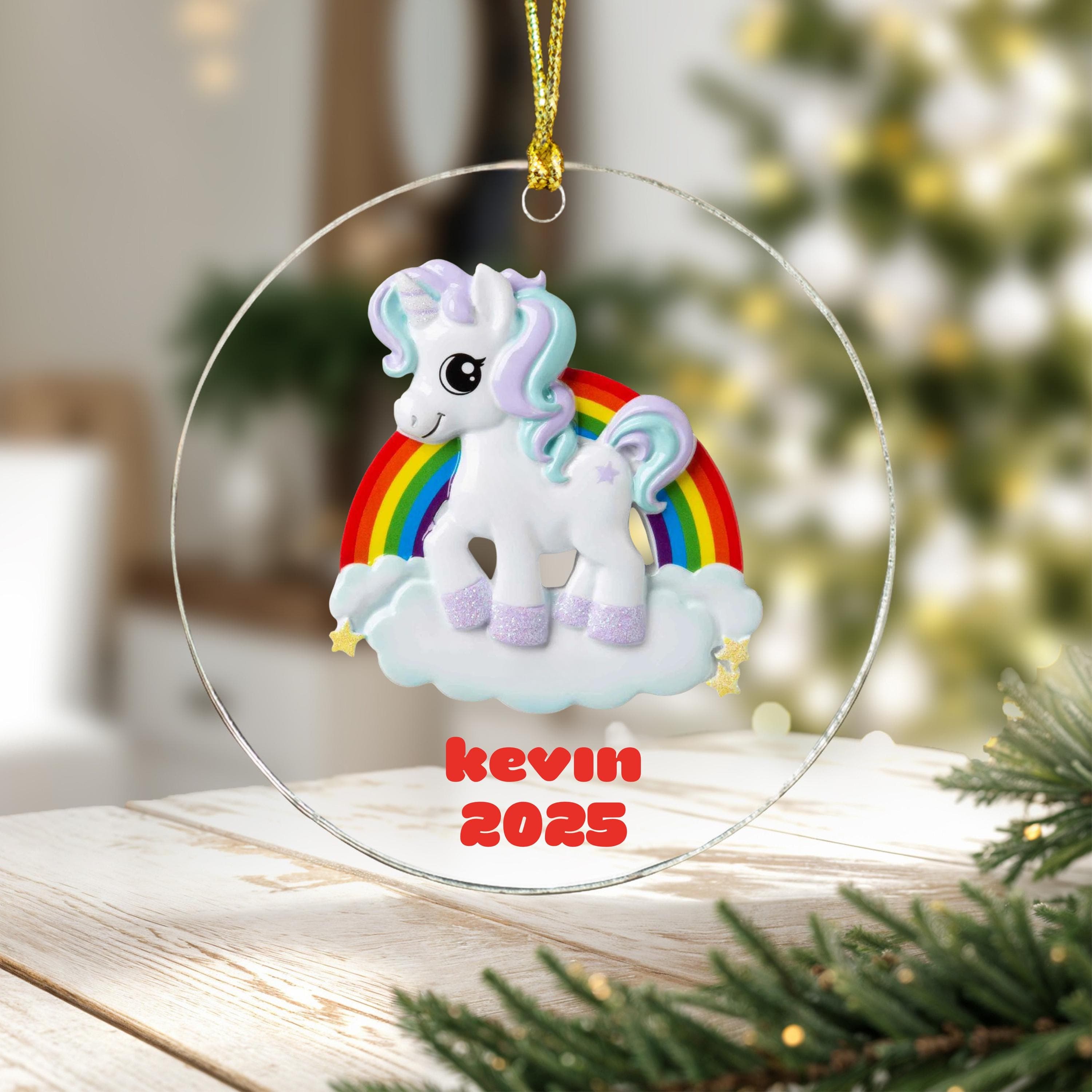 Unicorn Personalized Kids Ornament, Pink Magic Pony Horse Ornament for Girls, Stars Cloud Ornament, 2025 Christmas Halloween Thanksgiving - image 4