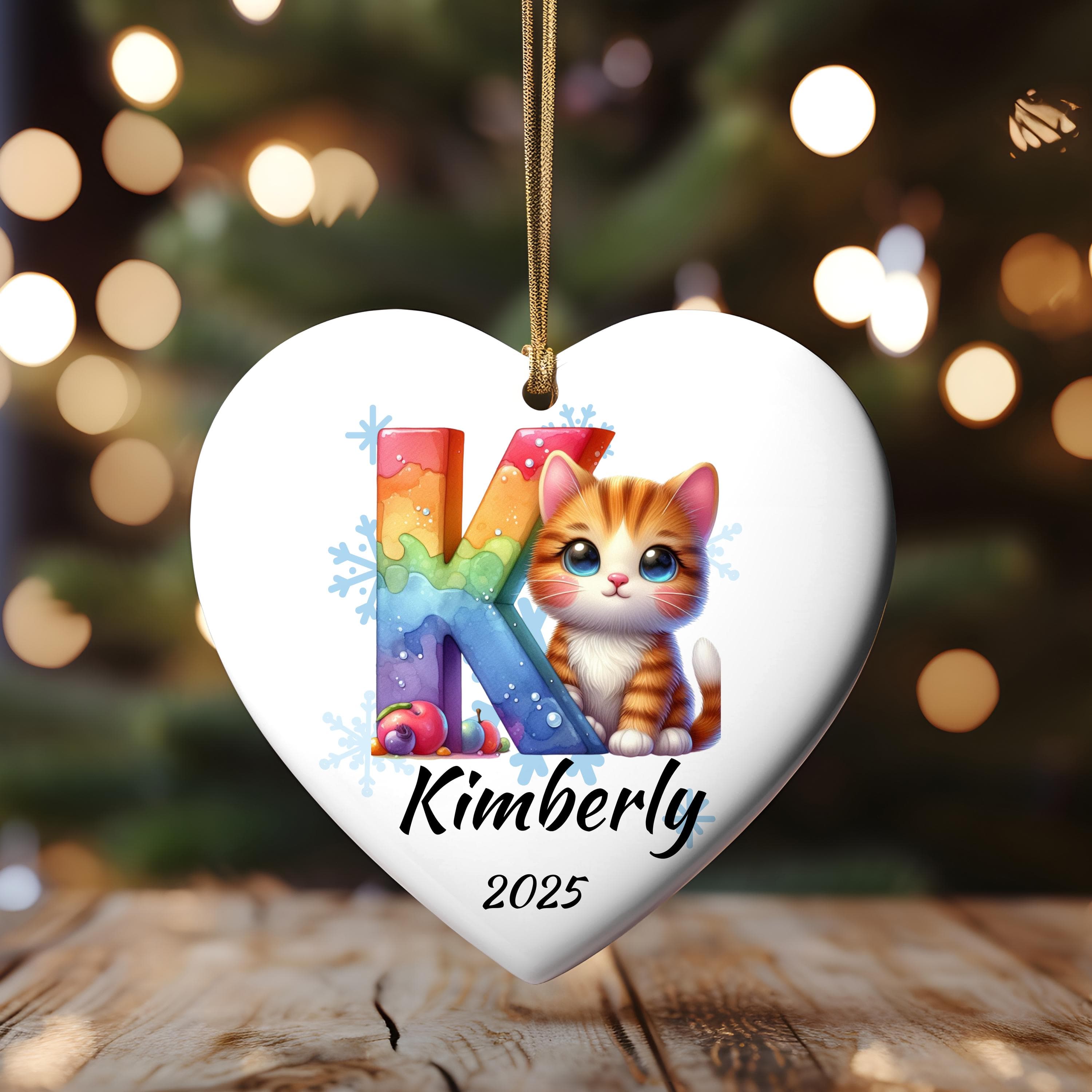 Personalized Cat Initial Christmas Ornament: Custom Letter Keepsake with name, Kids Name Initial Letter Xmas gifts - image 4